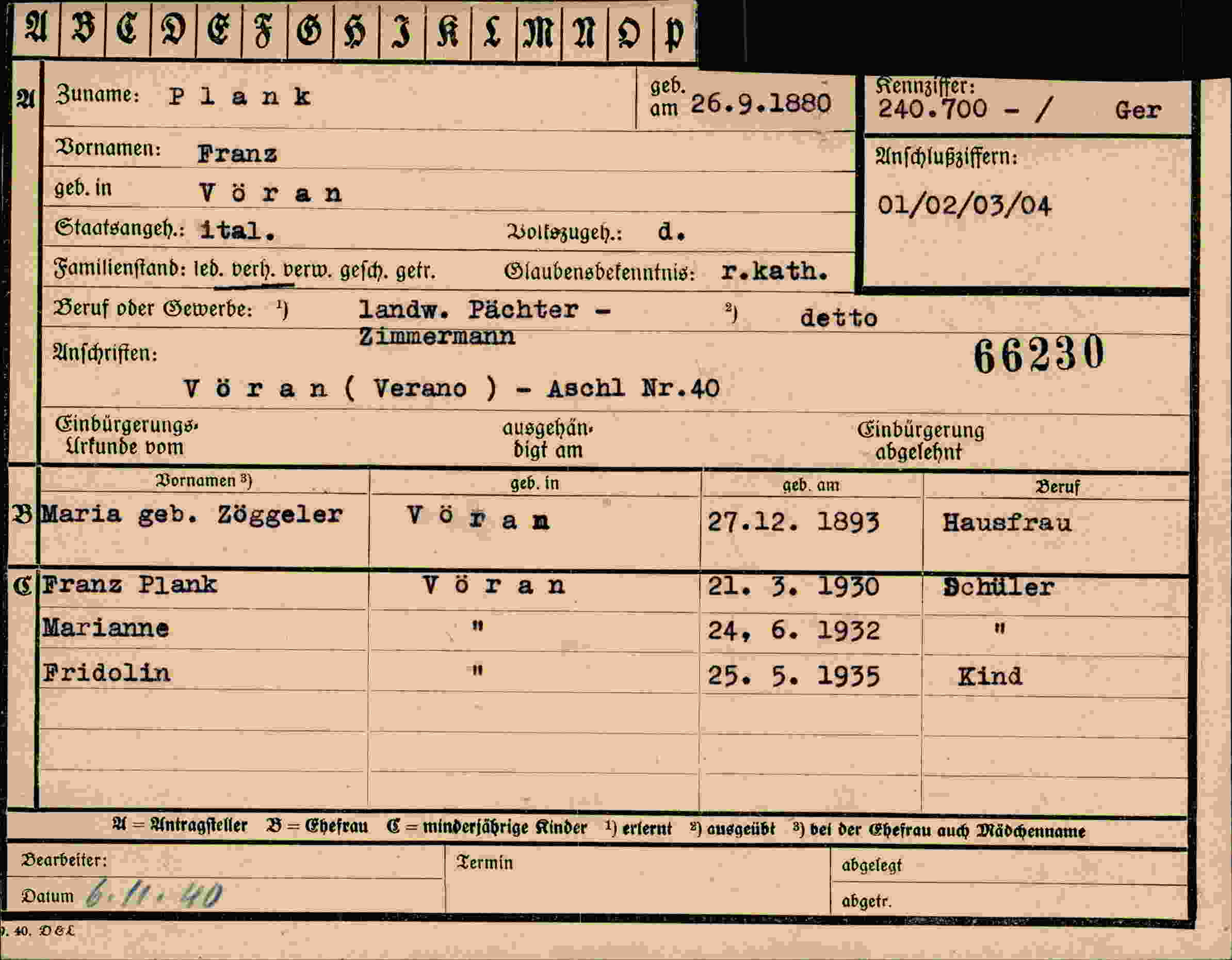 Dokument für Franz Plank