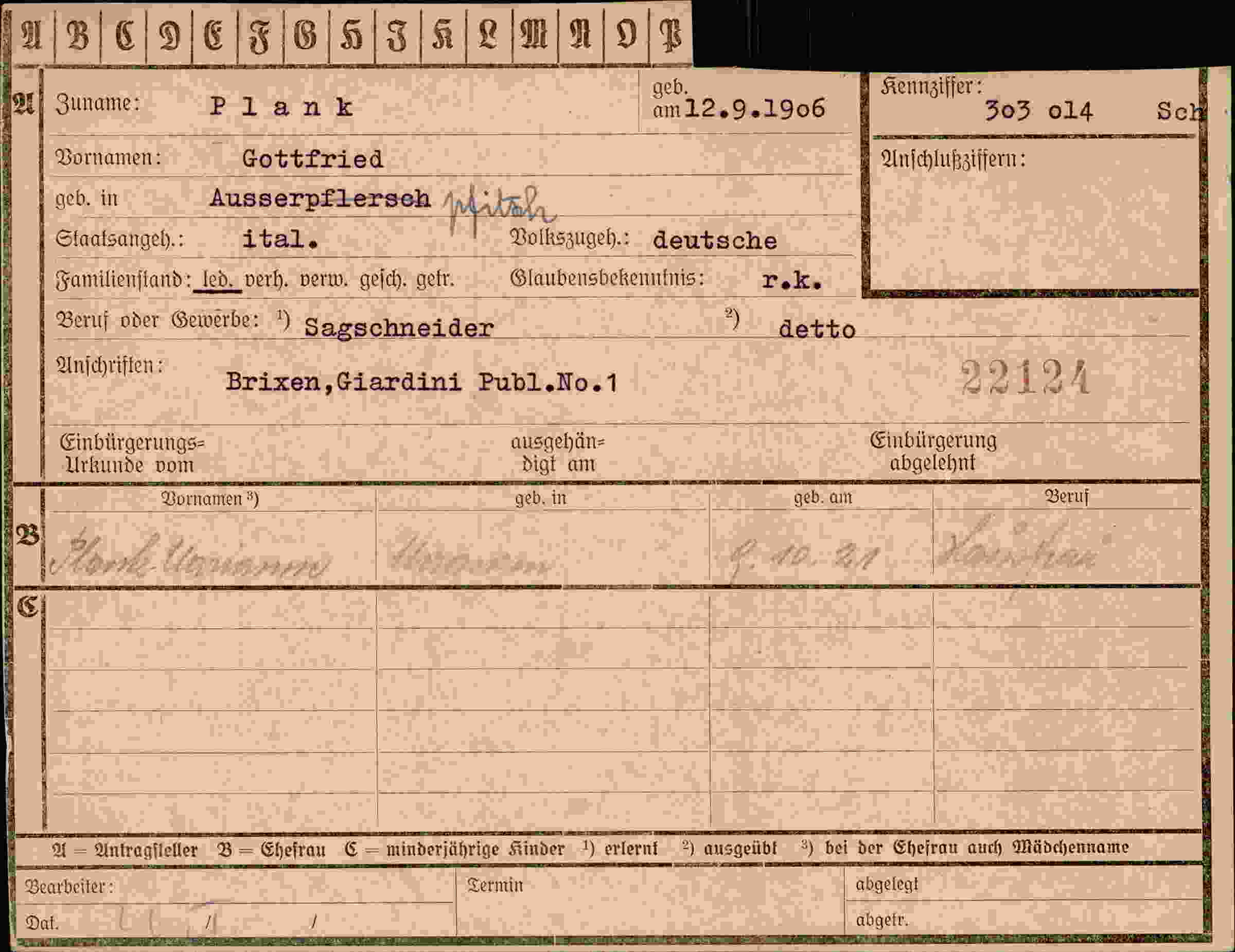 Vorderseite des Dokuments