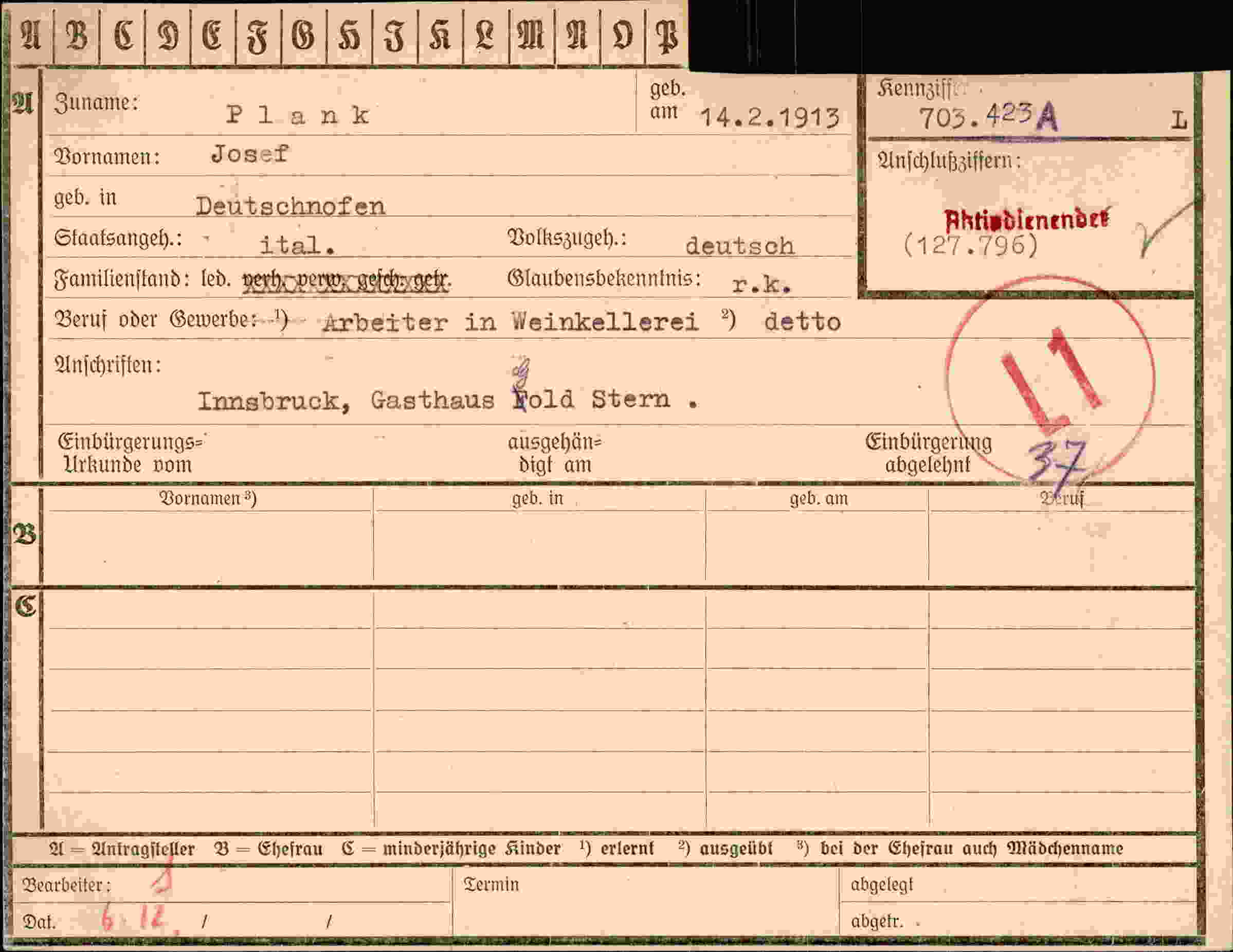 Dokument für Josef Plank