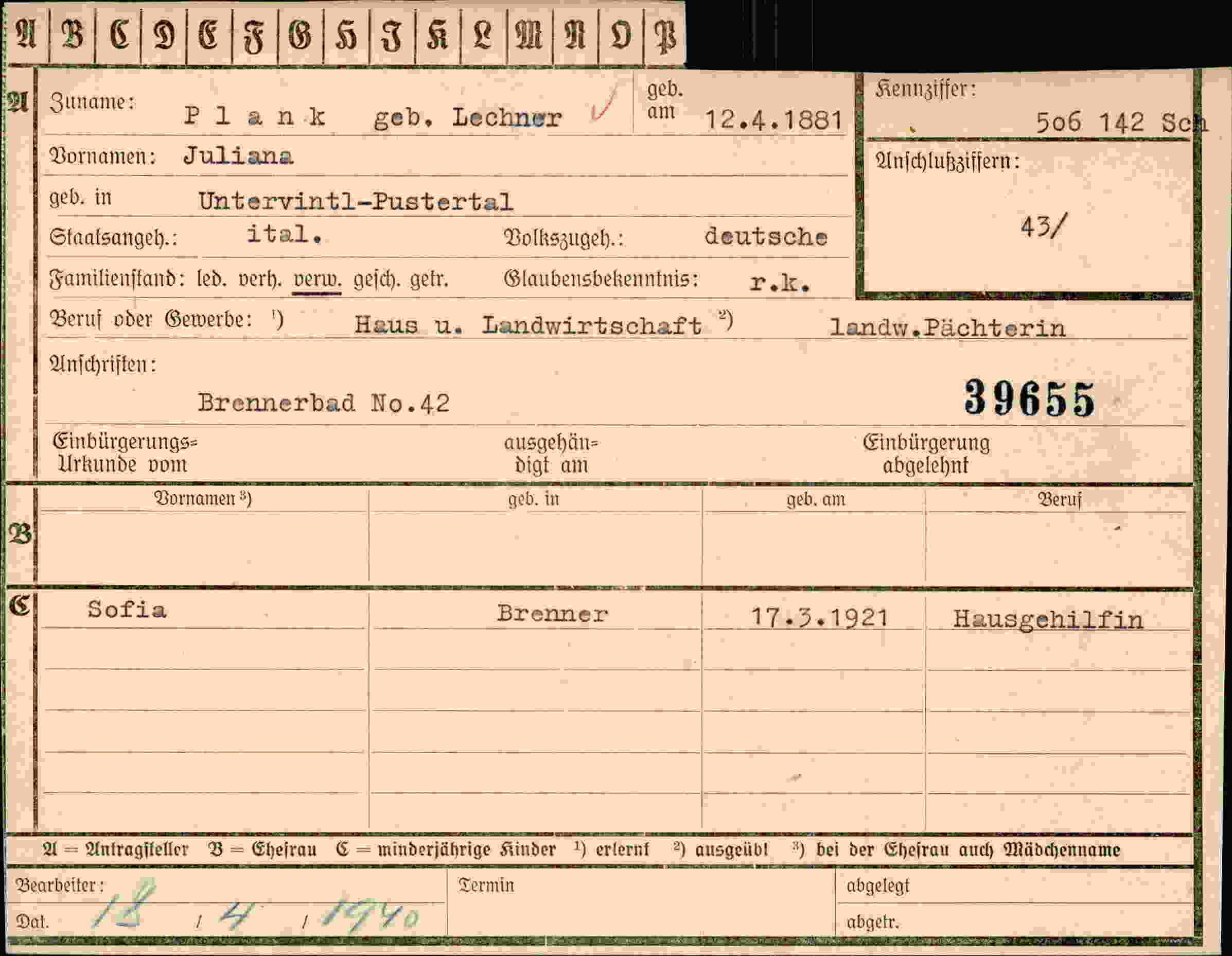 Vorderseite des Dokuments