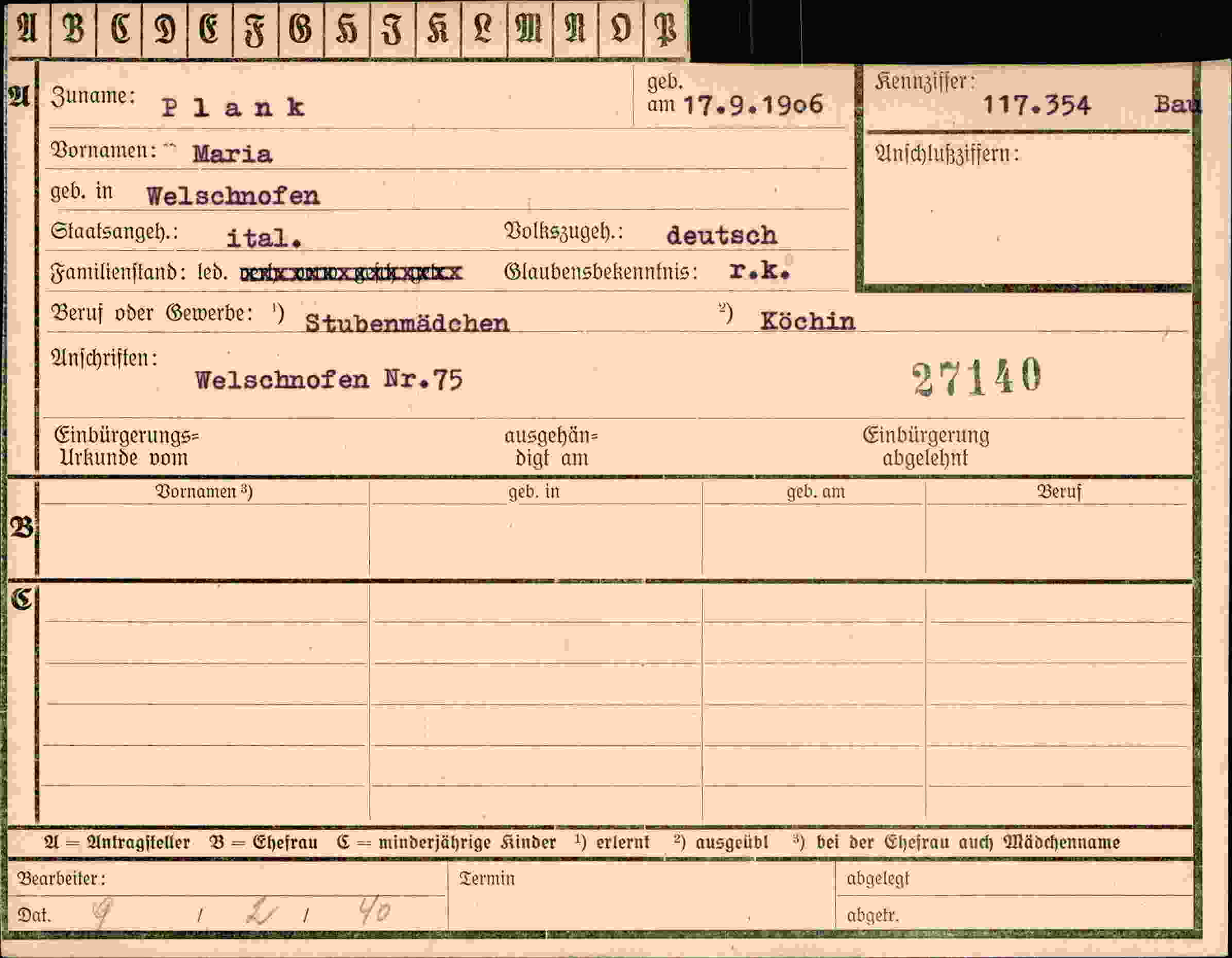 Vorderseite des Dokuments