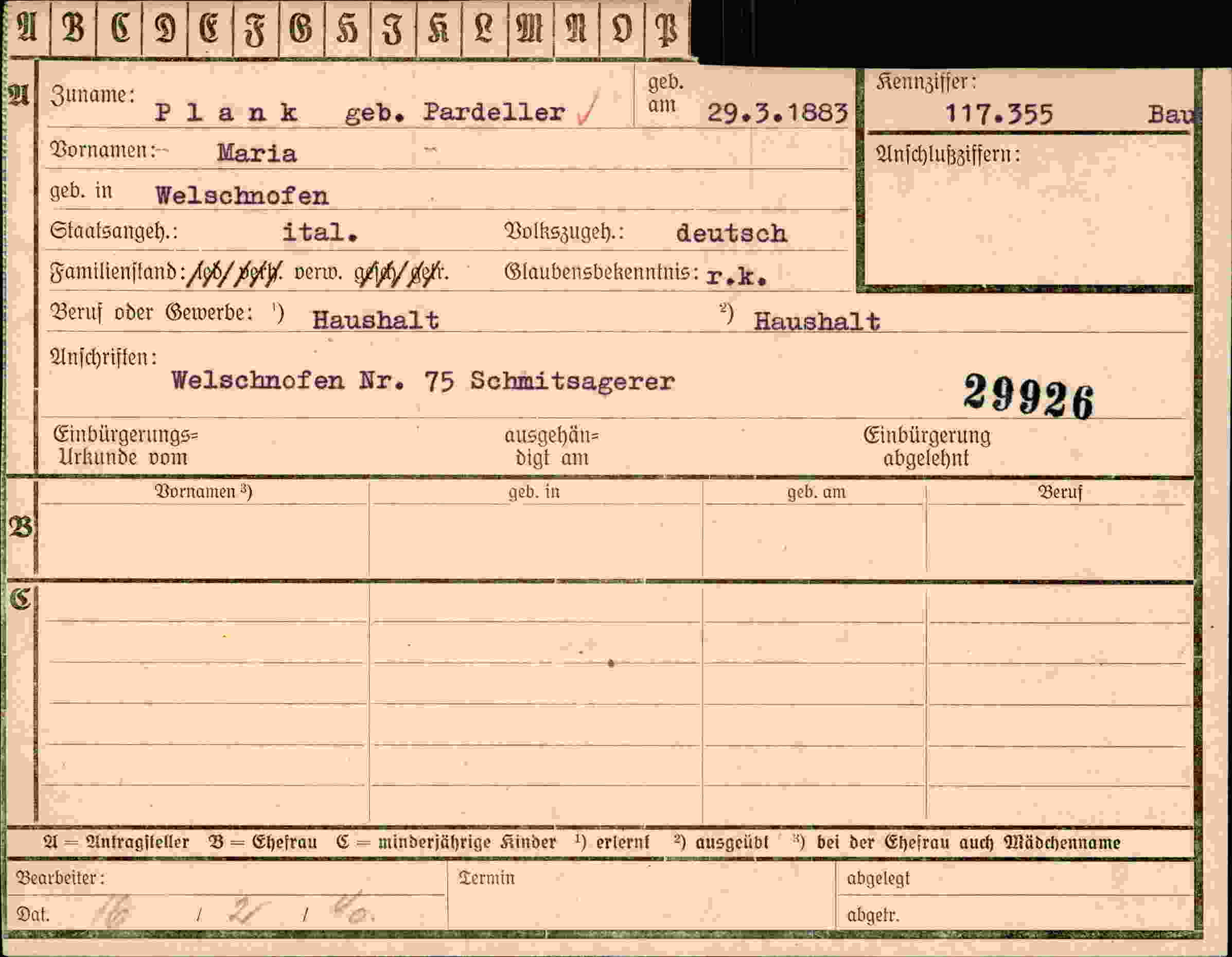 Vorderseite des Dokuments