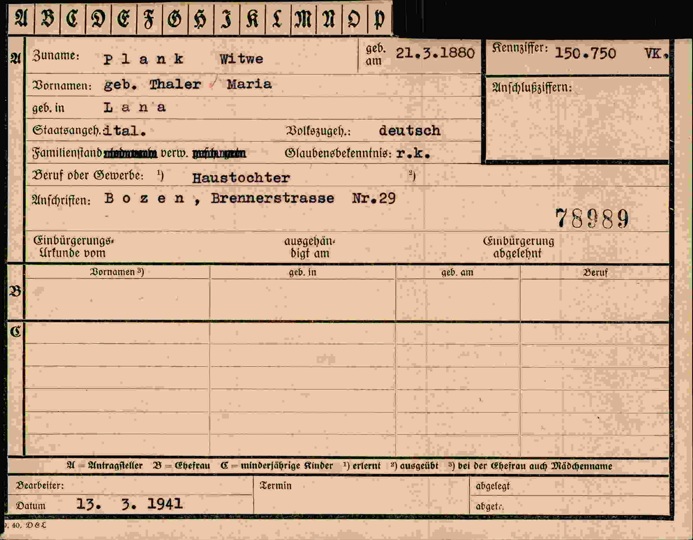 Vorderseite des Dokuments