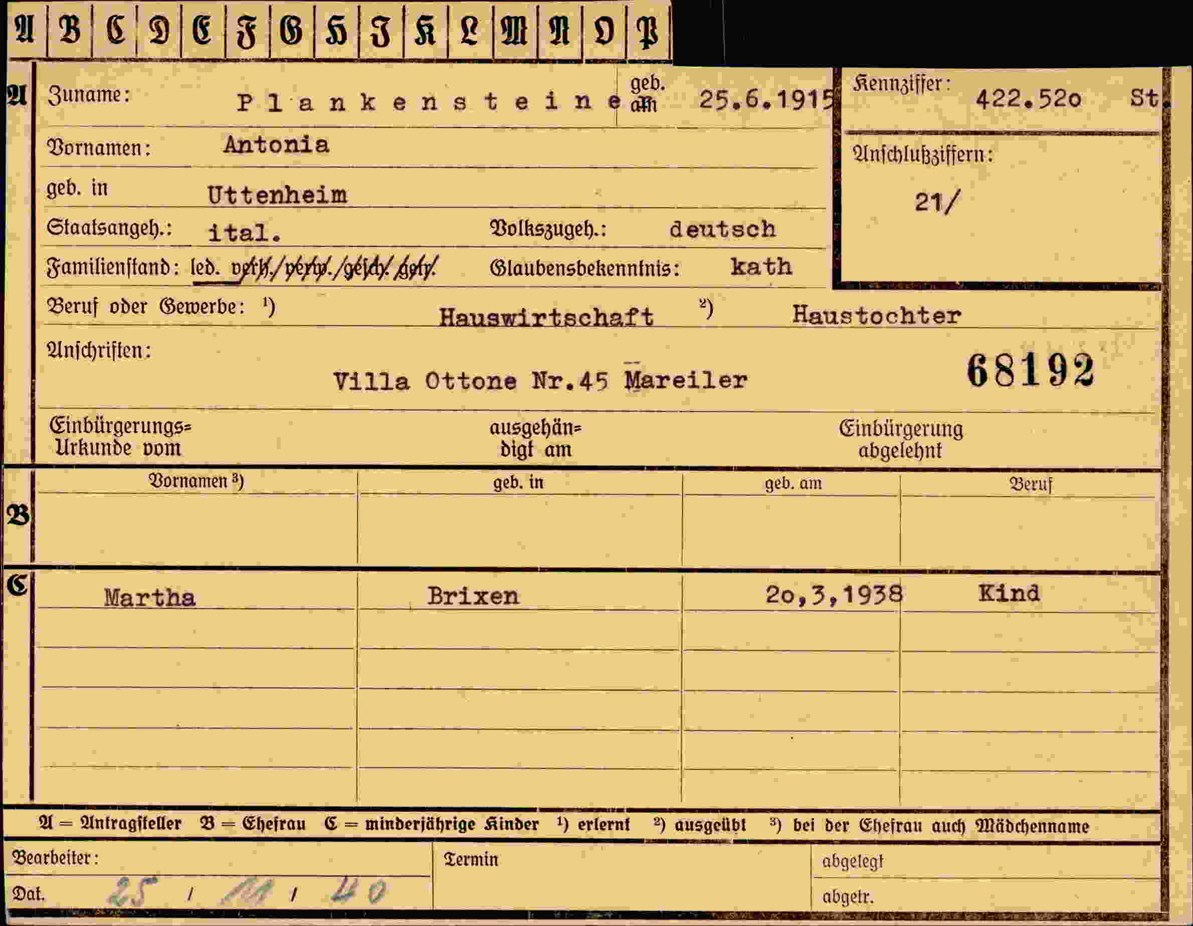 Vorderseite des Dokuments