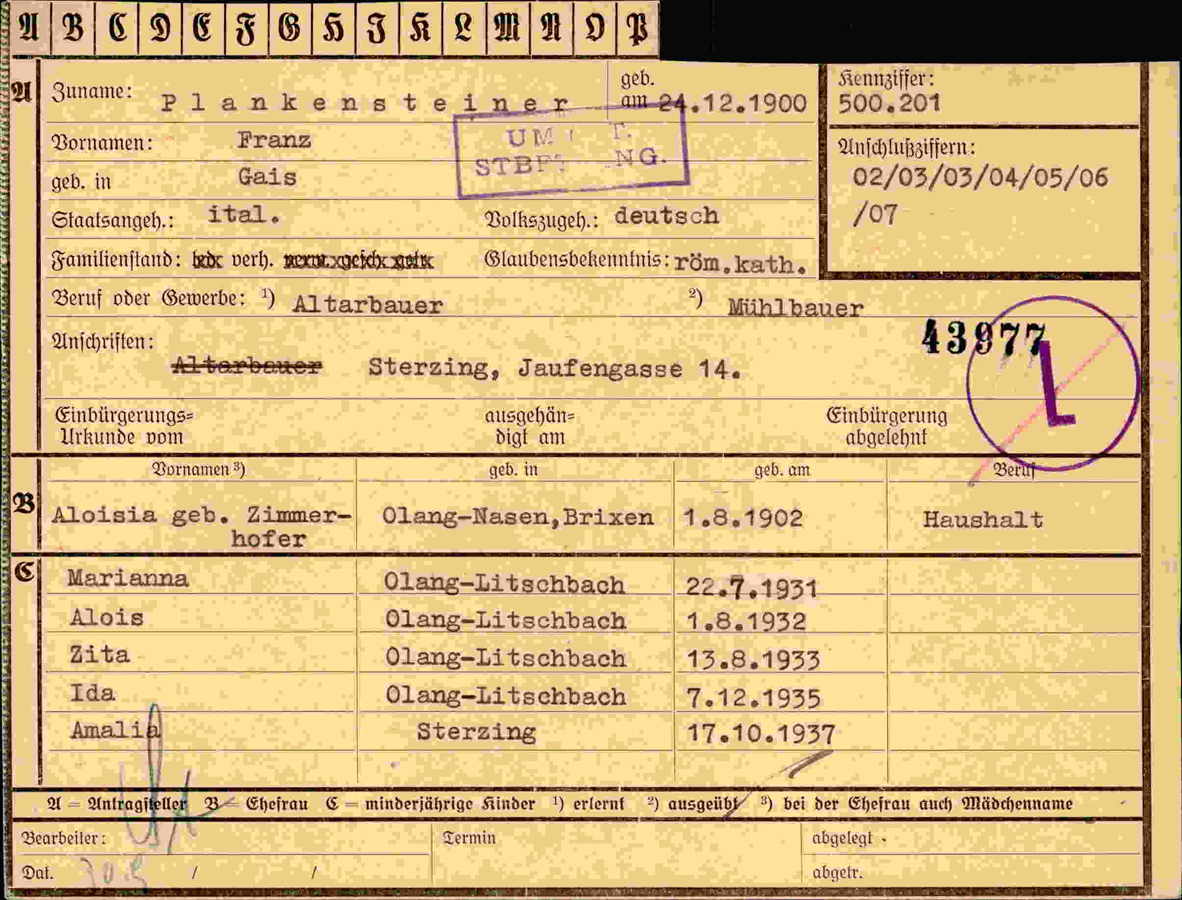 Dokument für Franz Plankensteiner