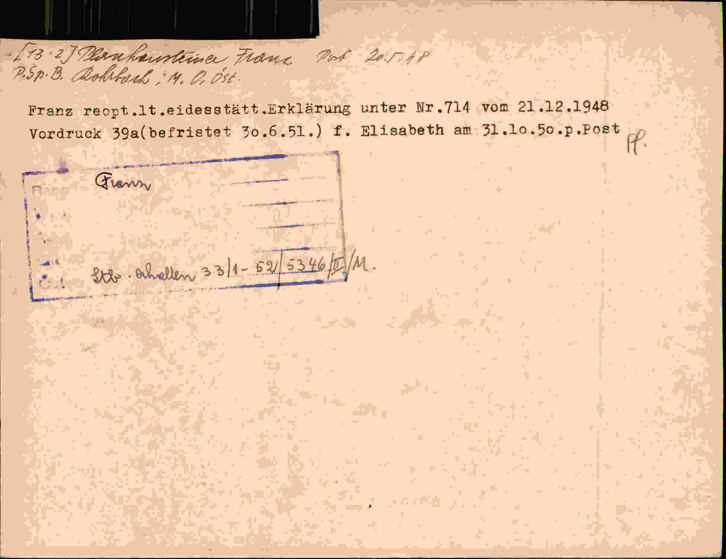 Rückseite des Dokuments