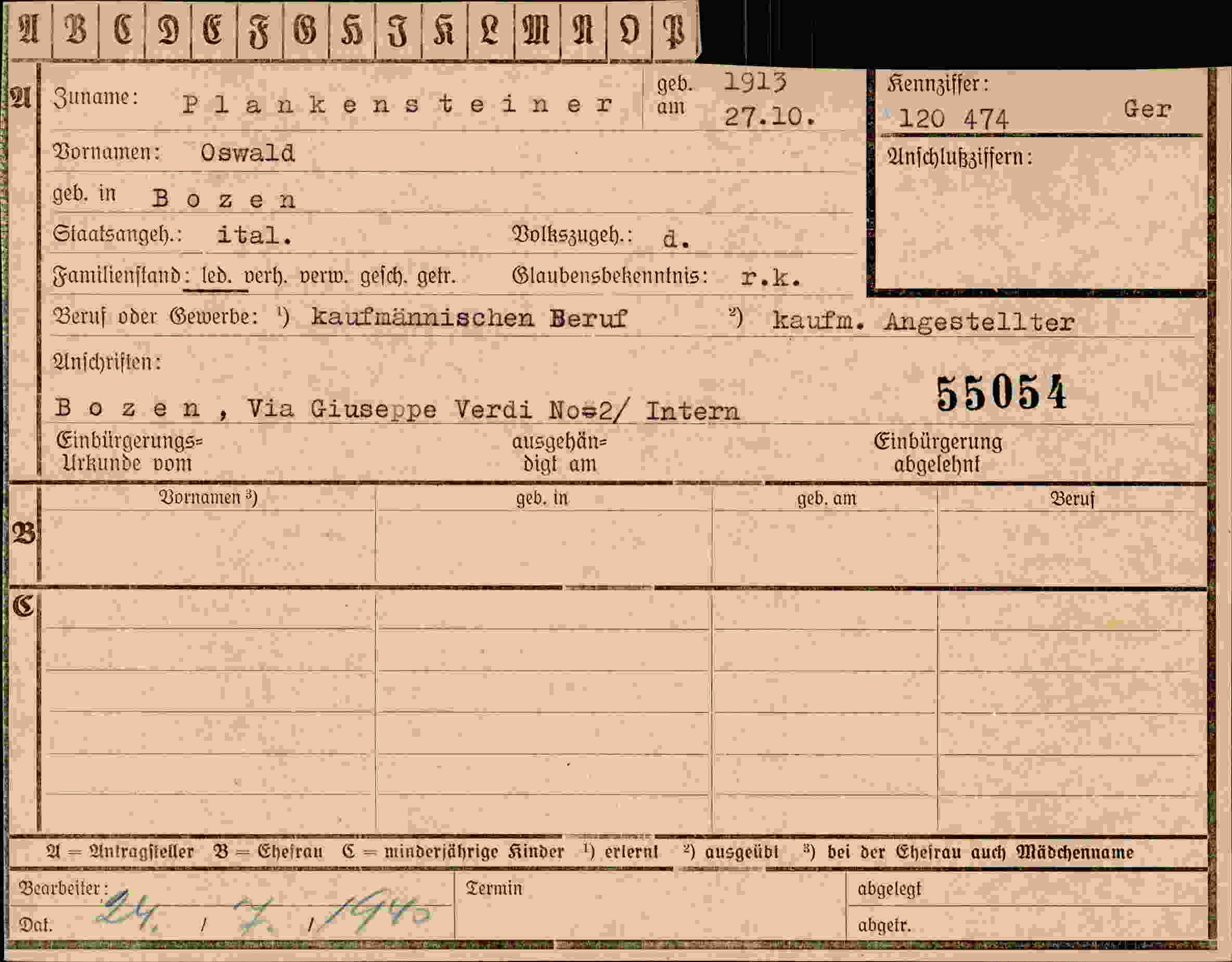Dokument für Oswald Plankensteiner