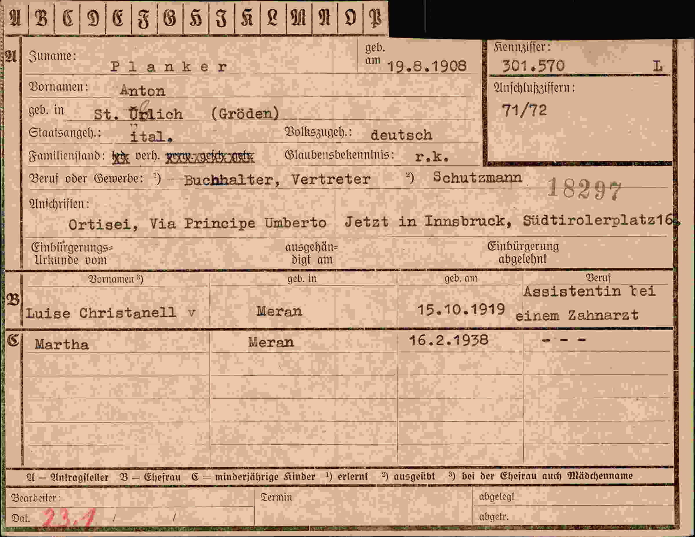 Dokument für Anton Planker