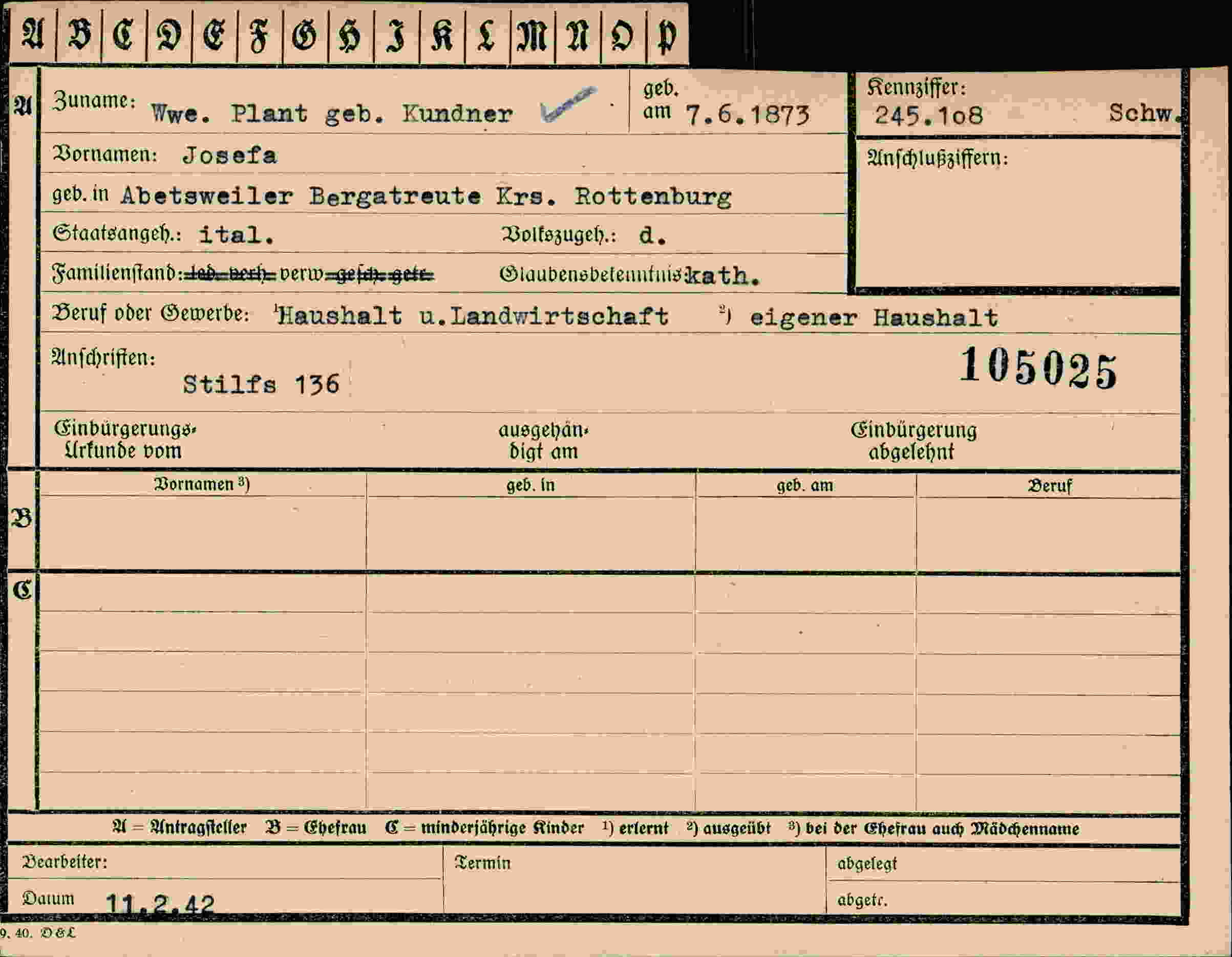 Dokument für Josefa Plant