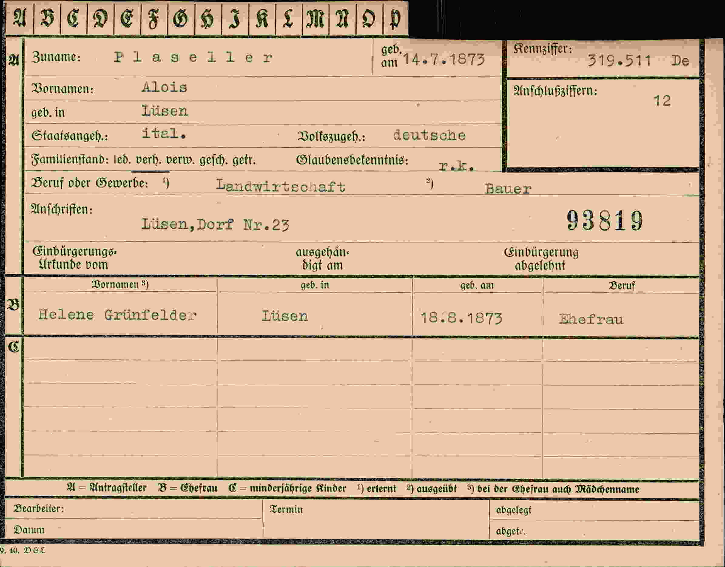 Vorderseite des Dokuments