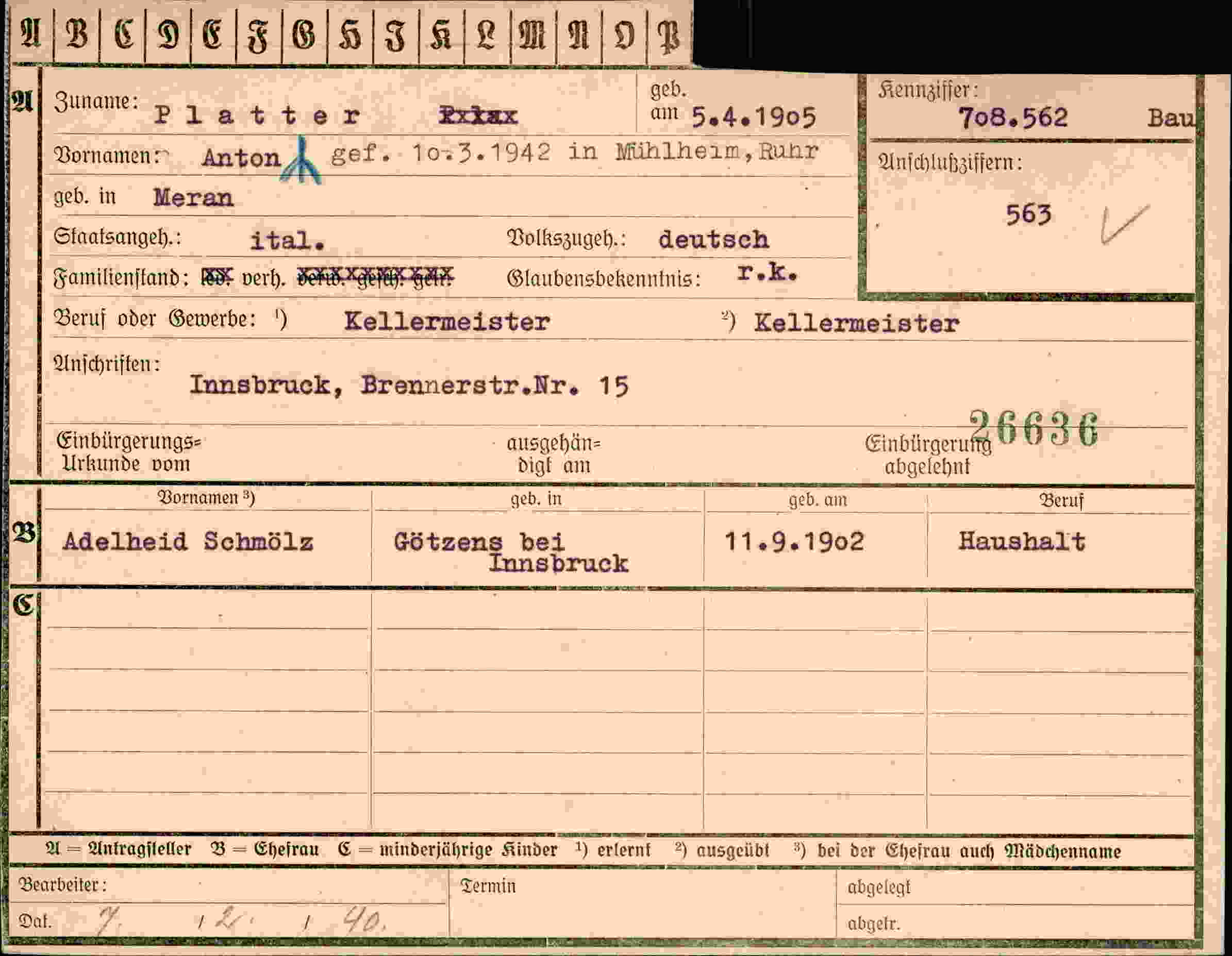 Vorderseite des Dokuments