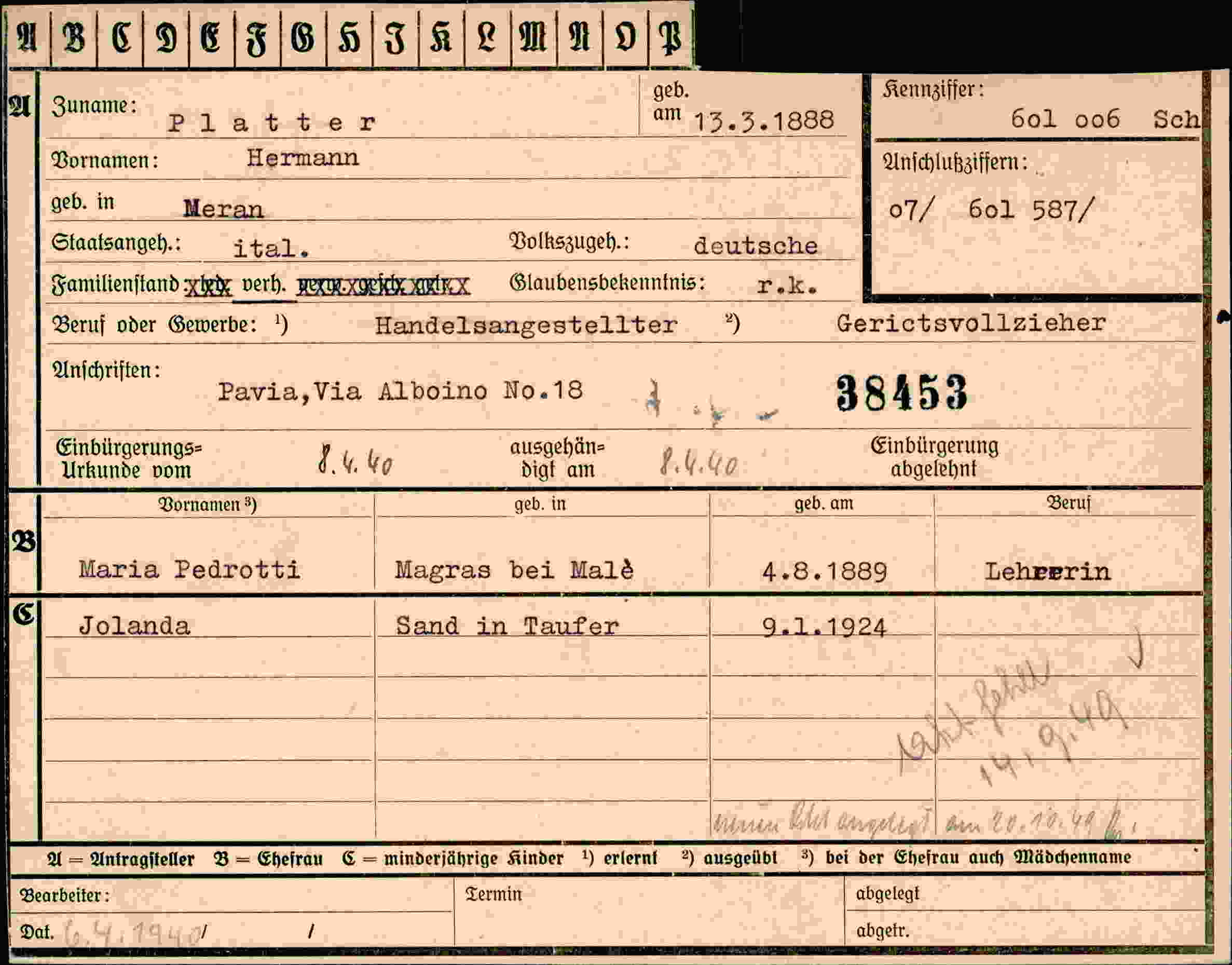 Dokument für Hermann Platter