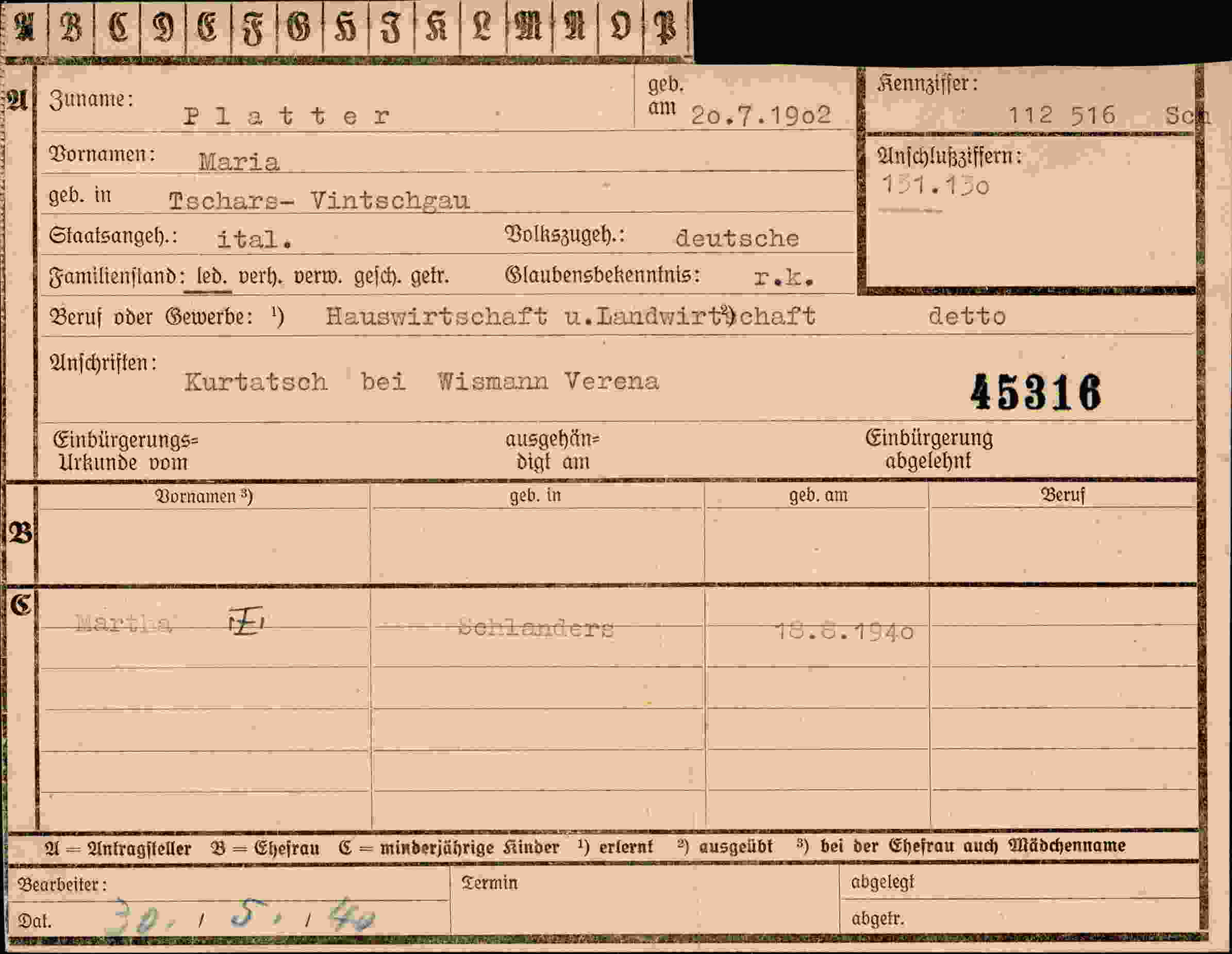 Vorderseite des Dokuments
