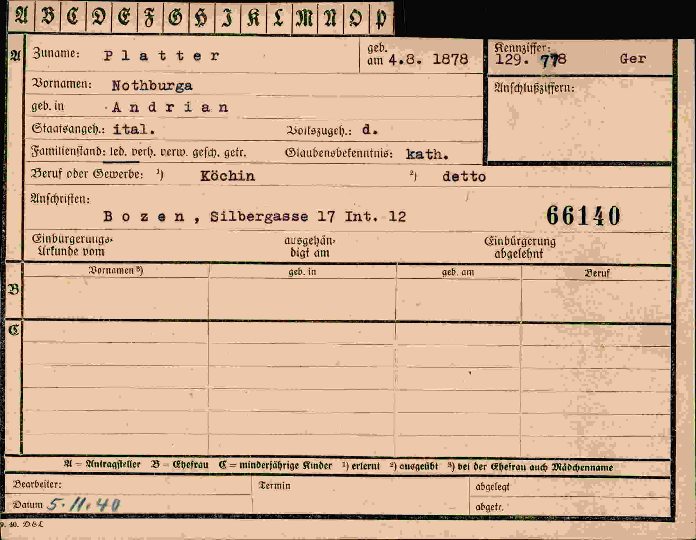 Dokument für Nothburga Platter