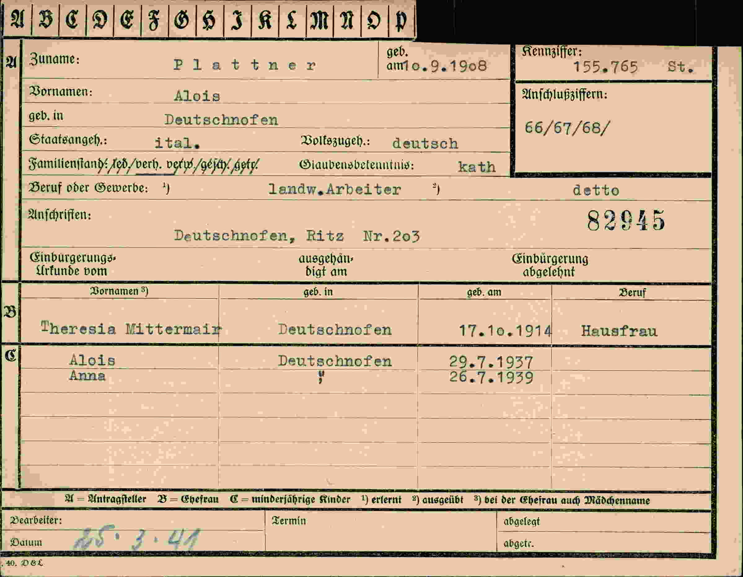 Dokument für Alois Plattner