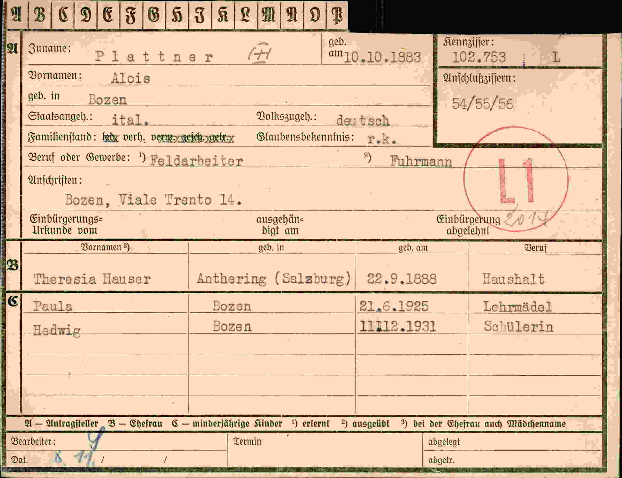 Dokument für Alois Plattner