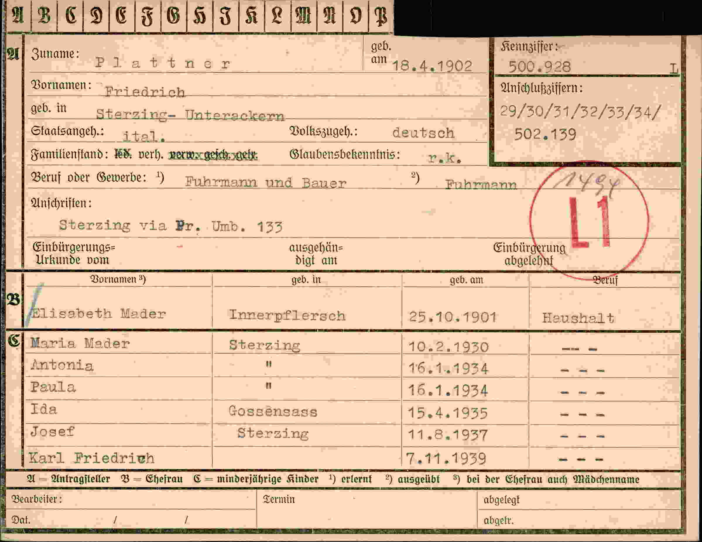 Vorderseite des Dokuments
