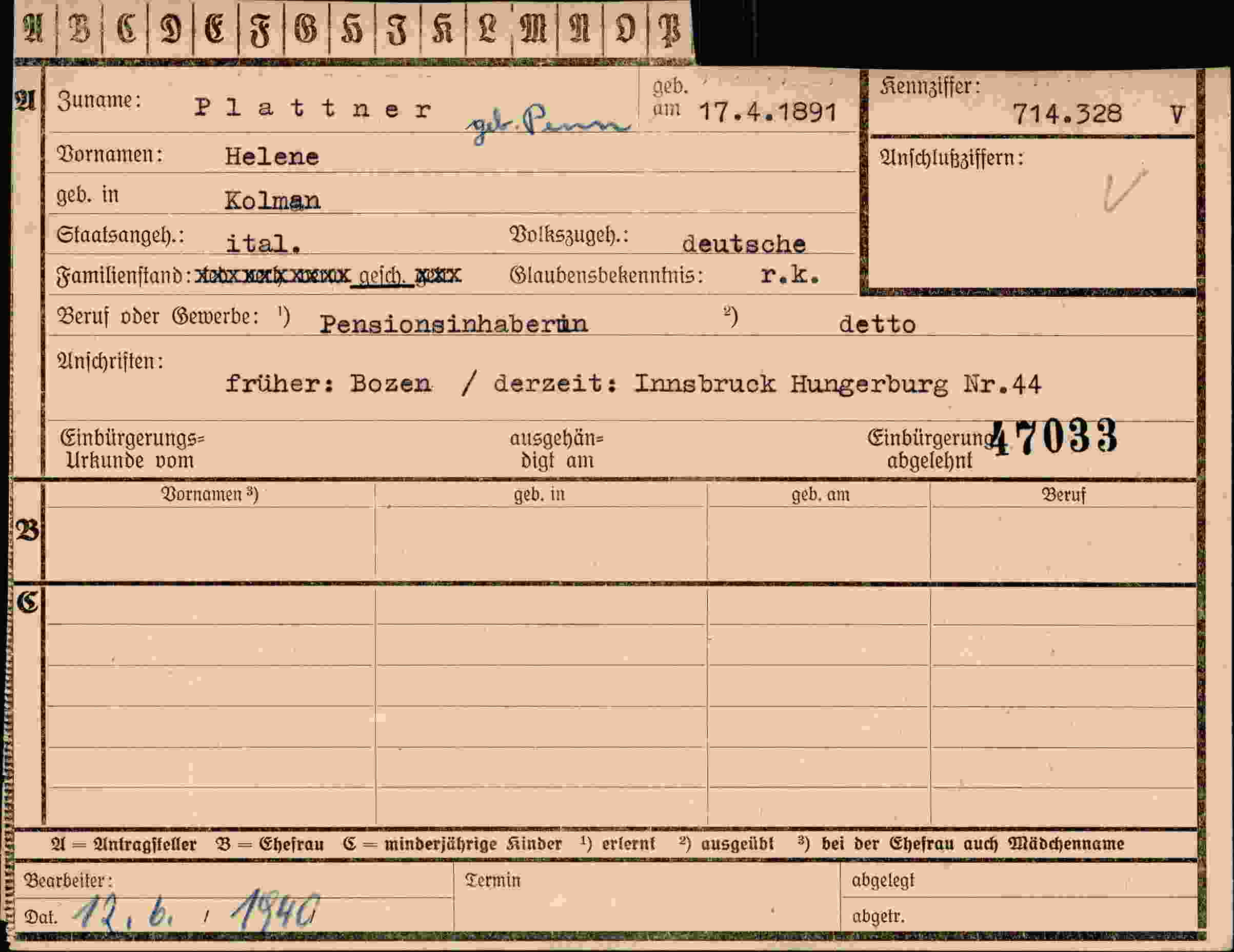 Vorderseite des Dokuments
