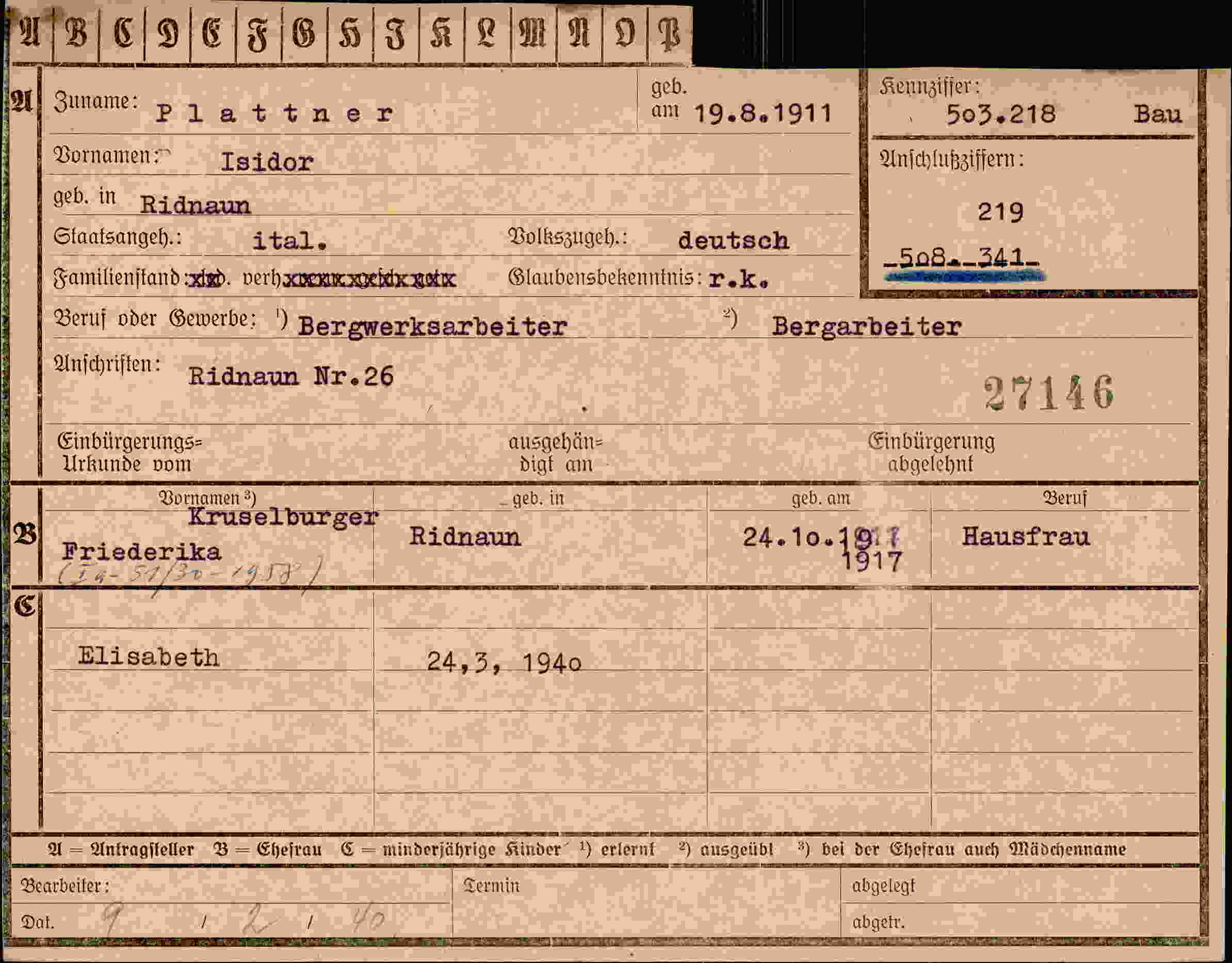 Vorderseite des Dokuments