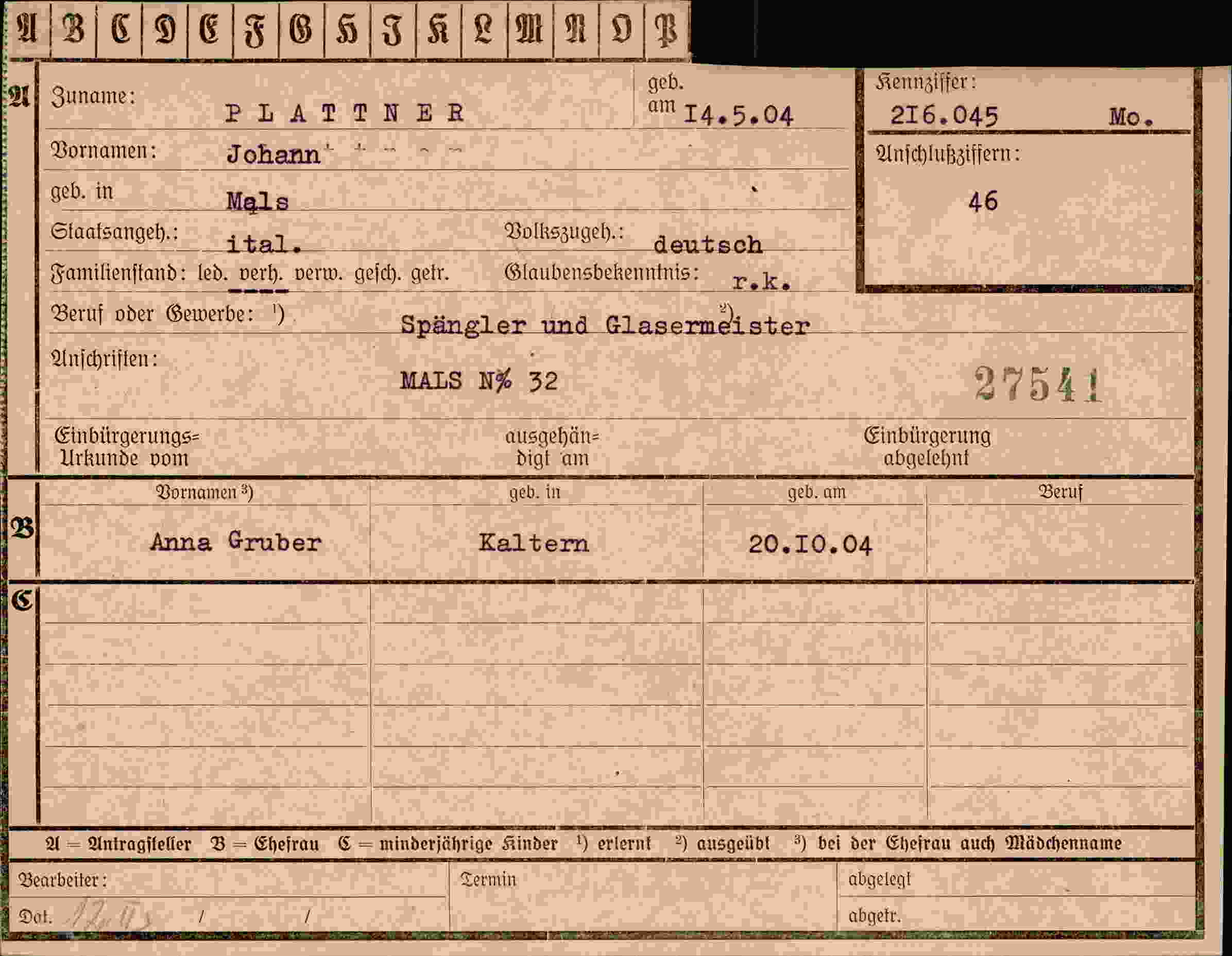 Dokument für Johann Plattner