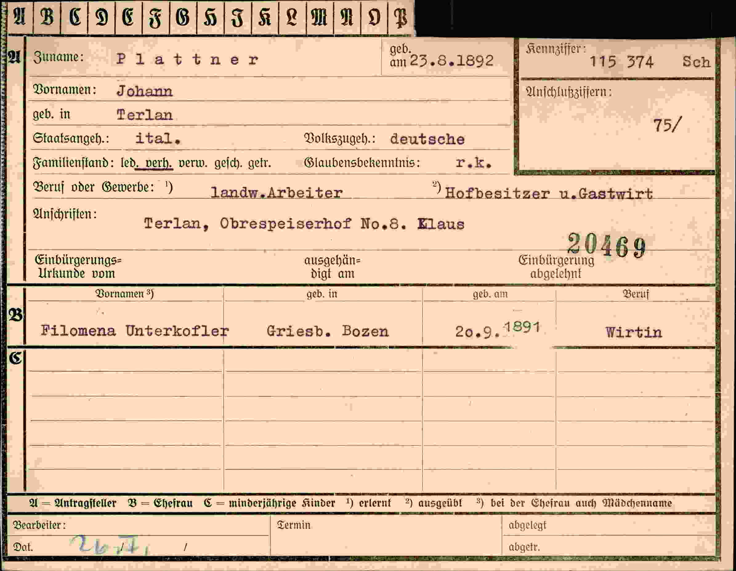 Vorderseite des Dokuments