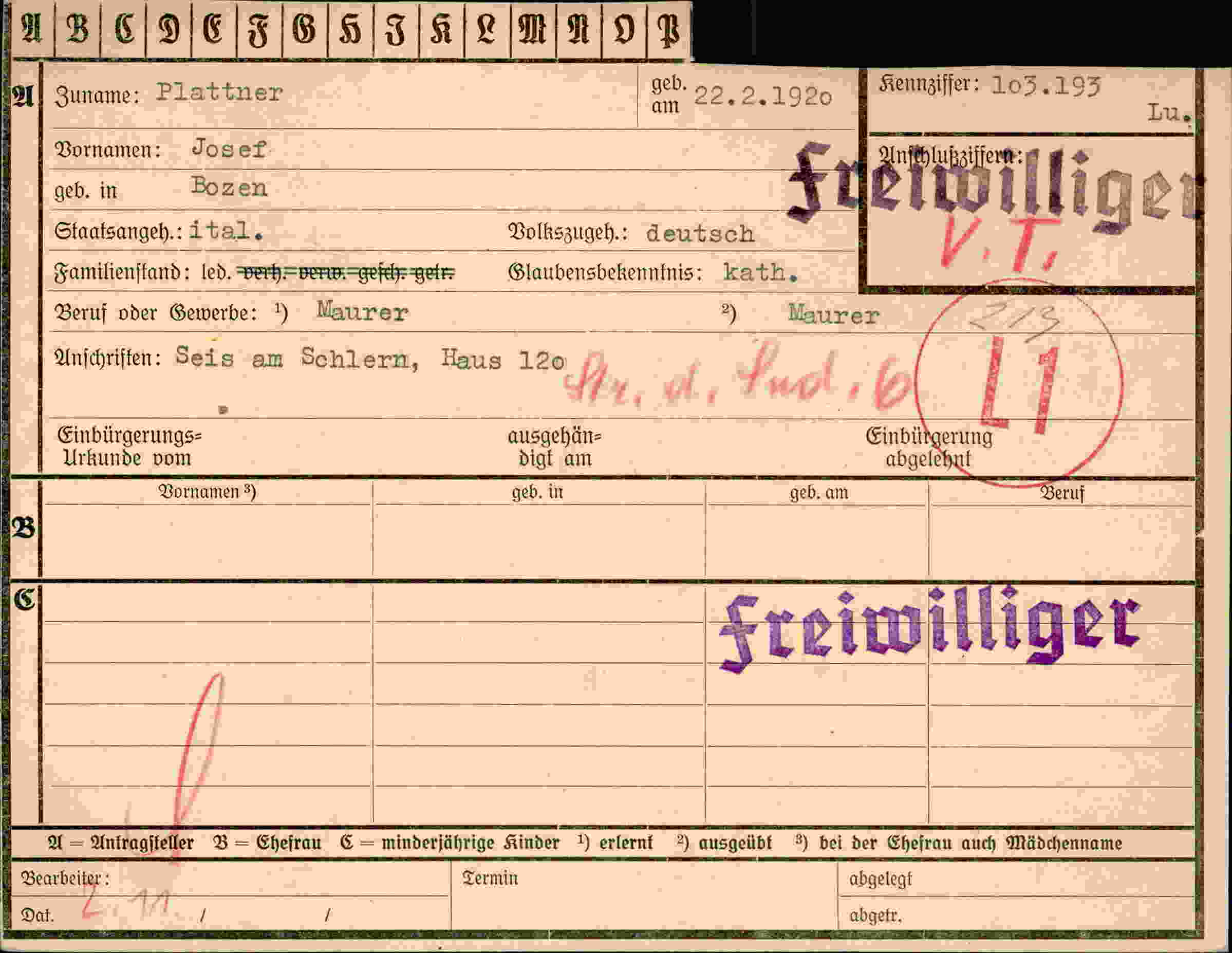 Vorderseite des Dokuments