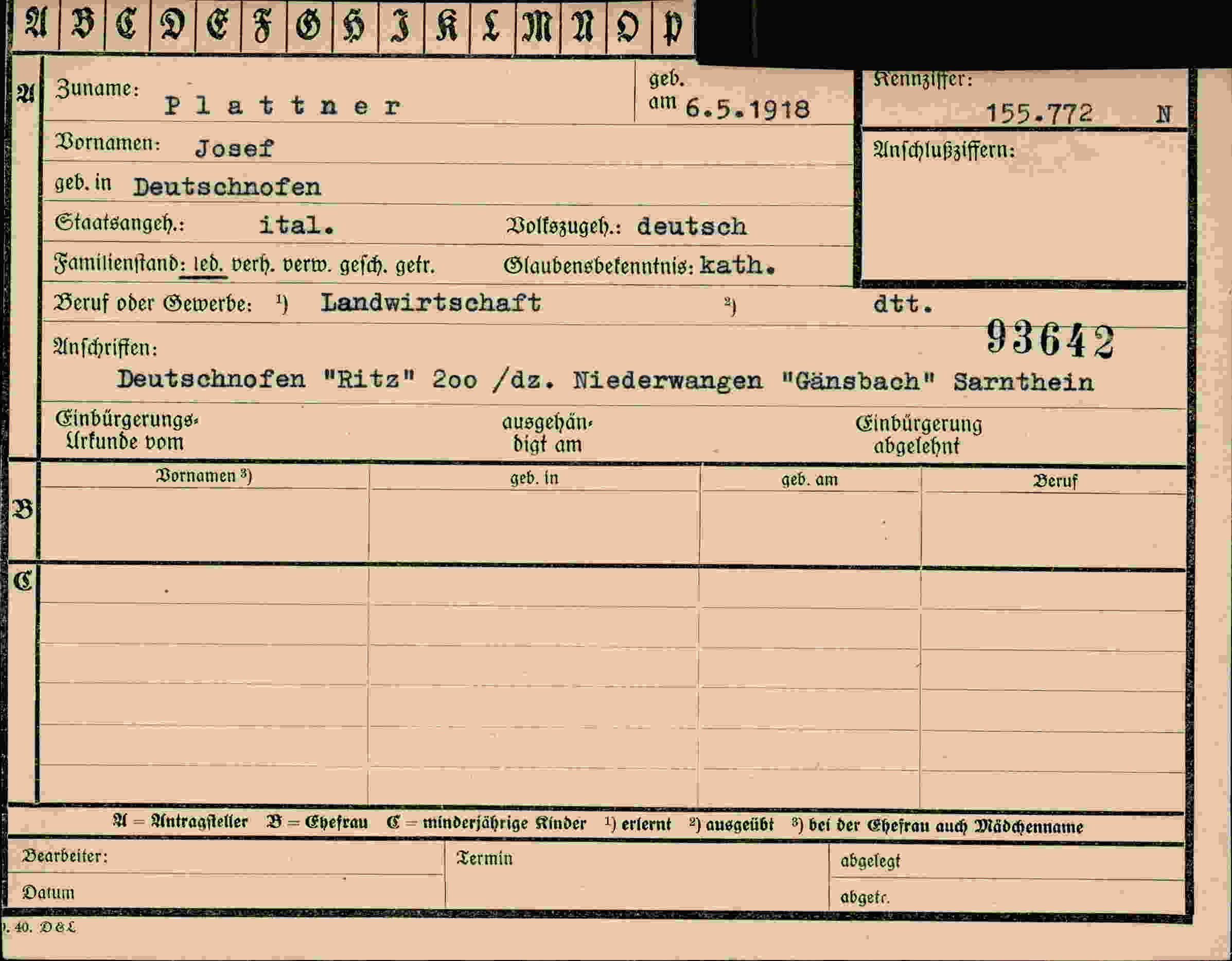 Dokument für Josef Plattner