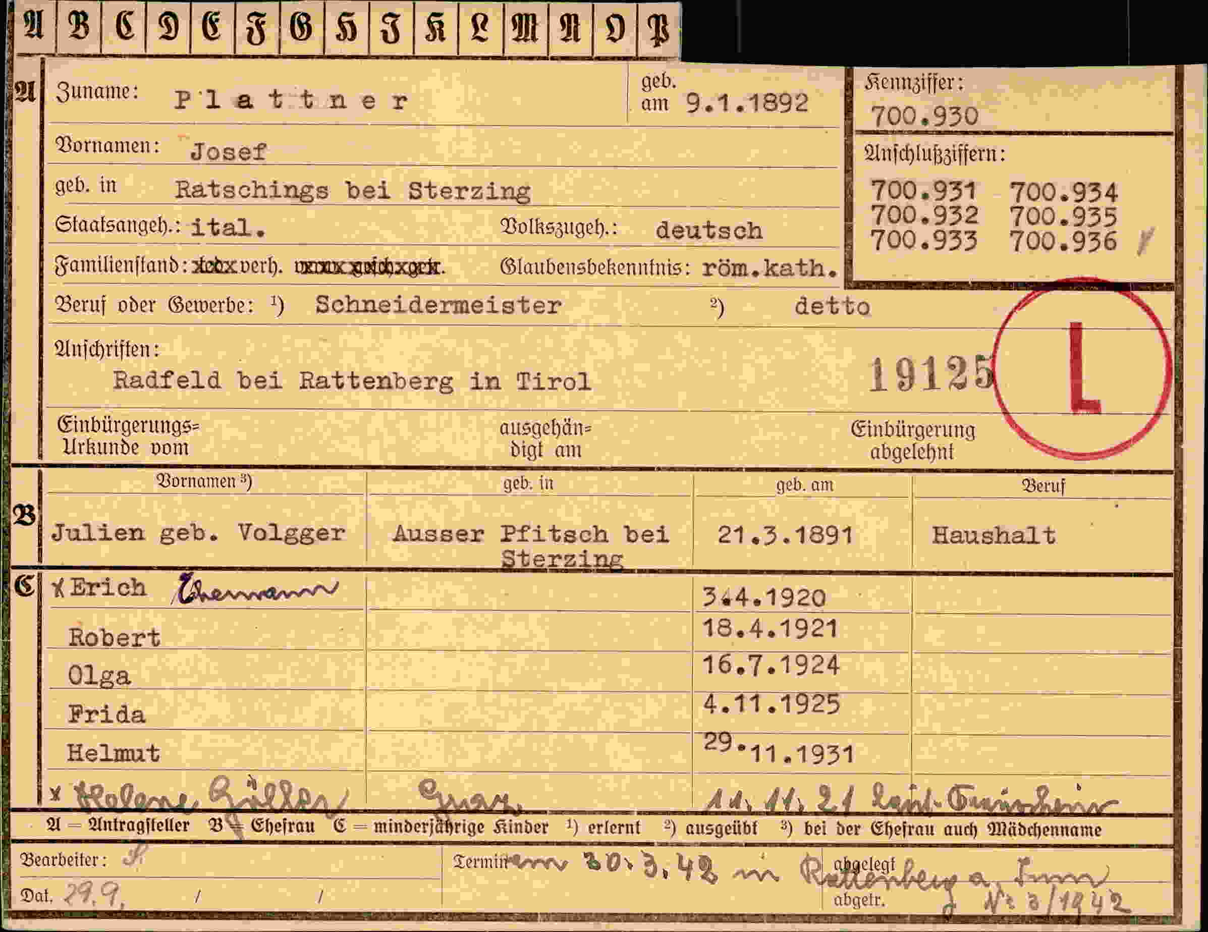 Dokument für Josef Plattner