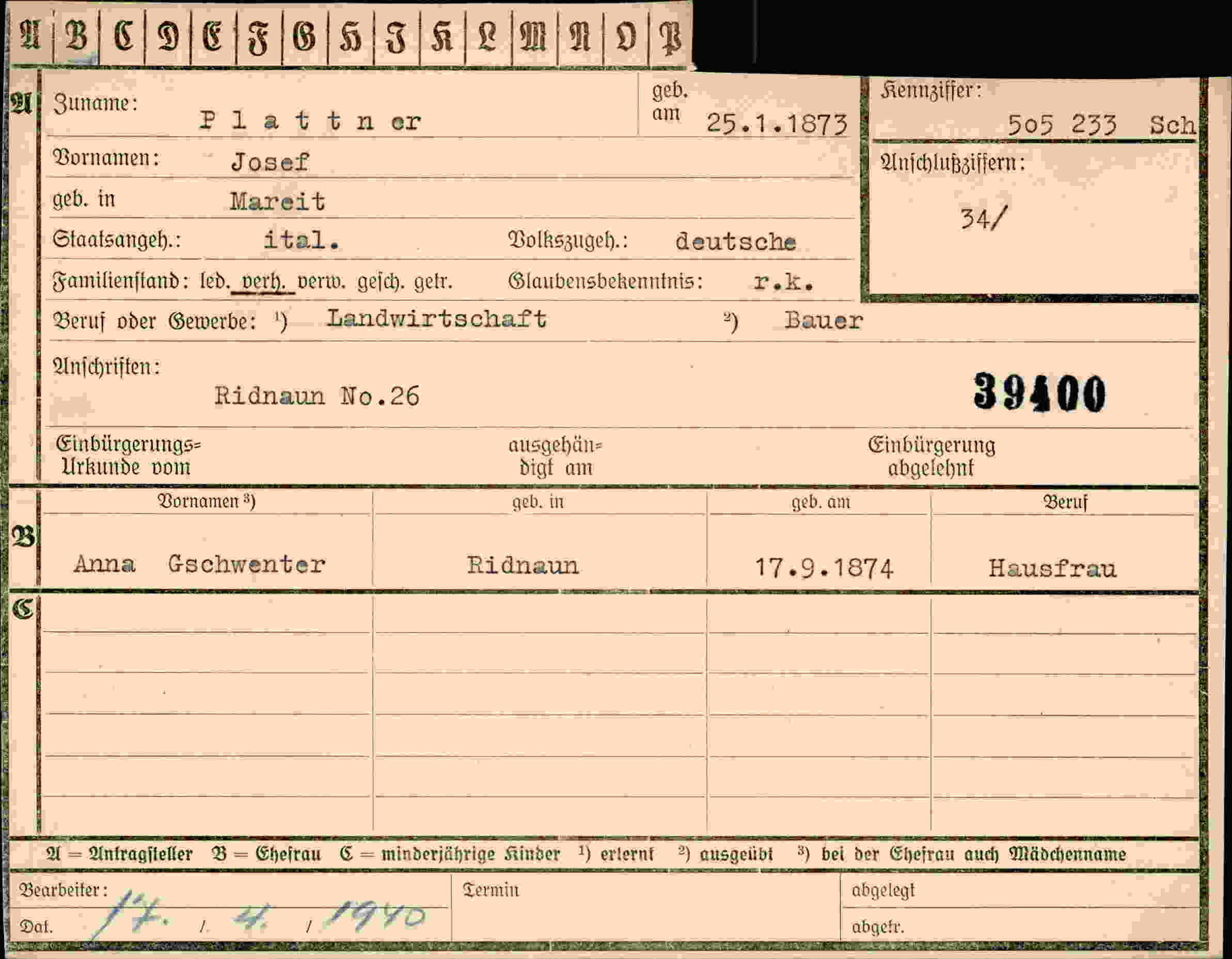 Vorderseite des Dokuments