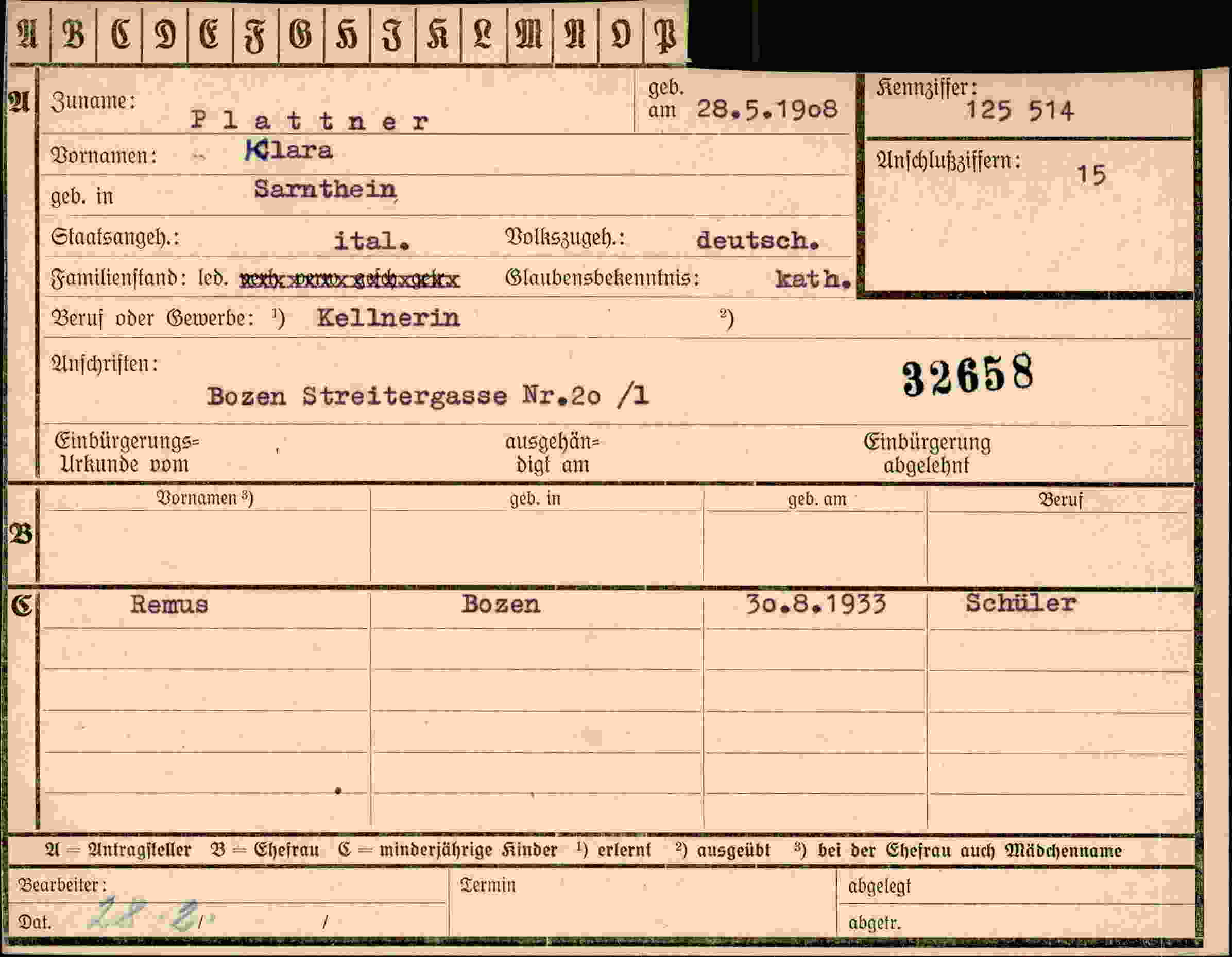 Vorderseite des Dokuments