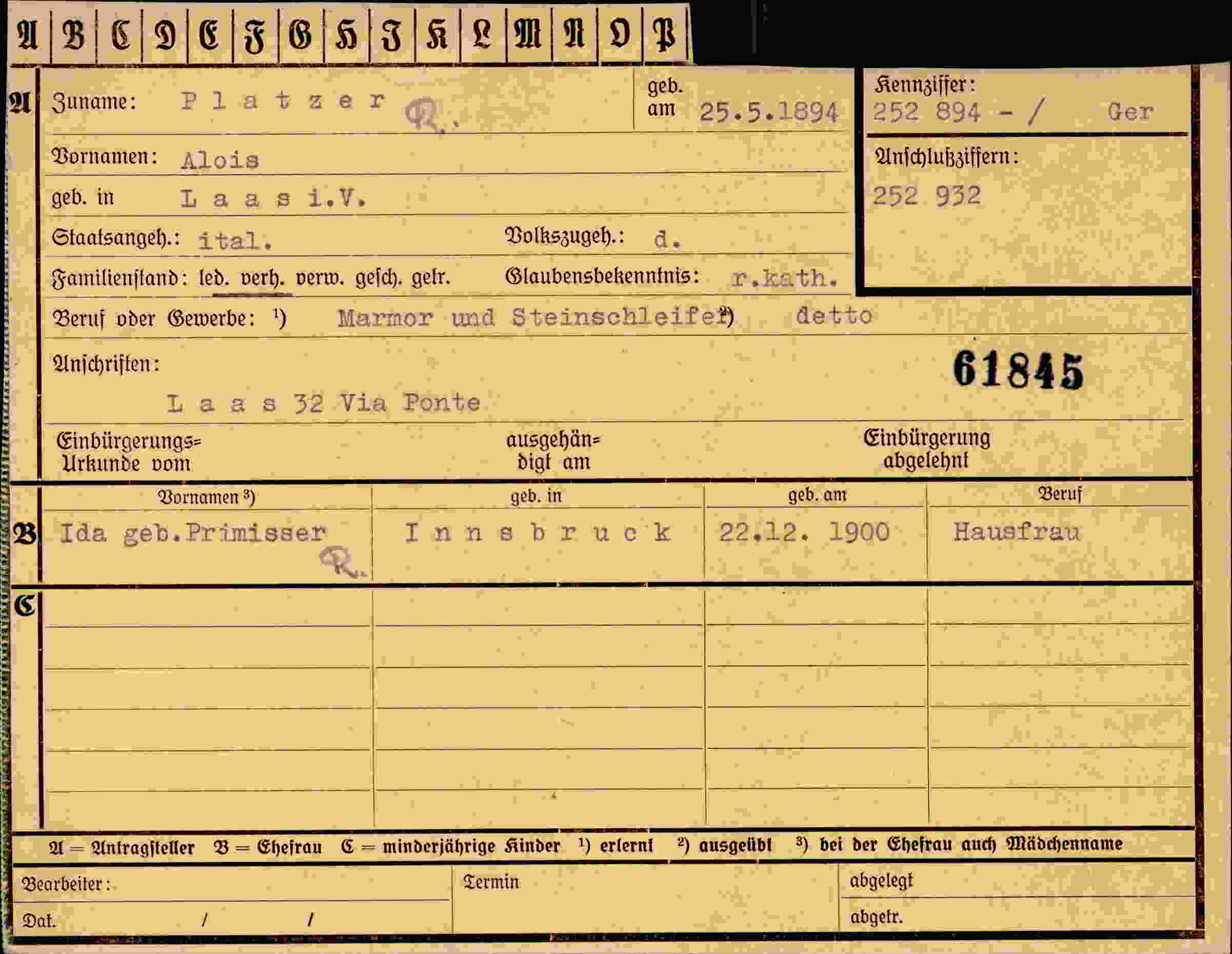 Dokument für Alois Platzer