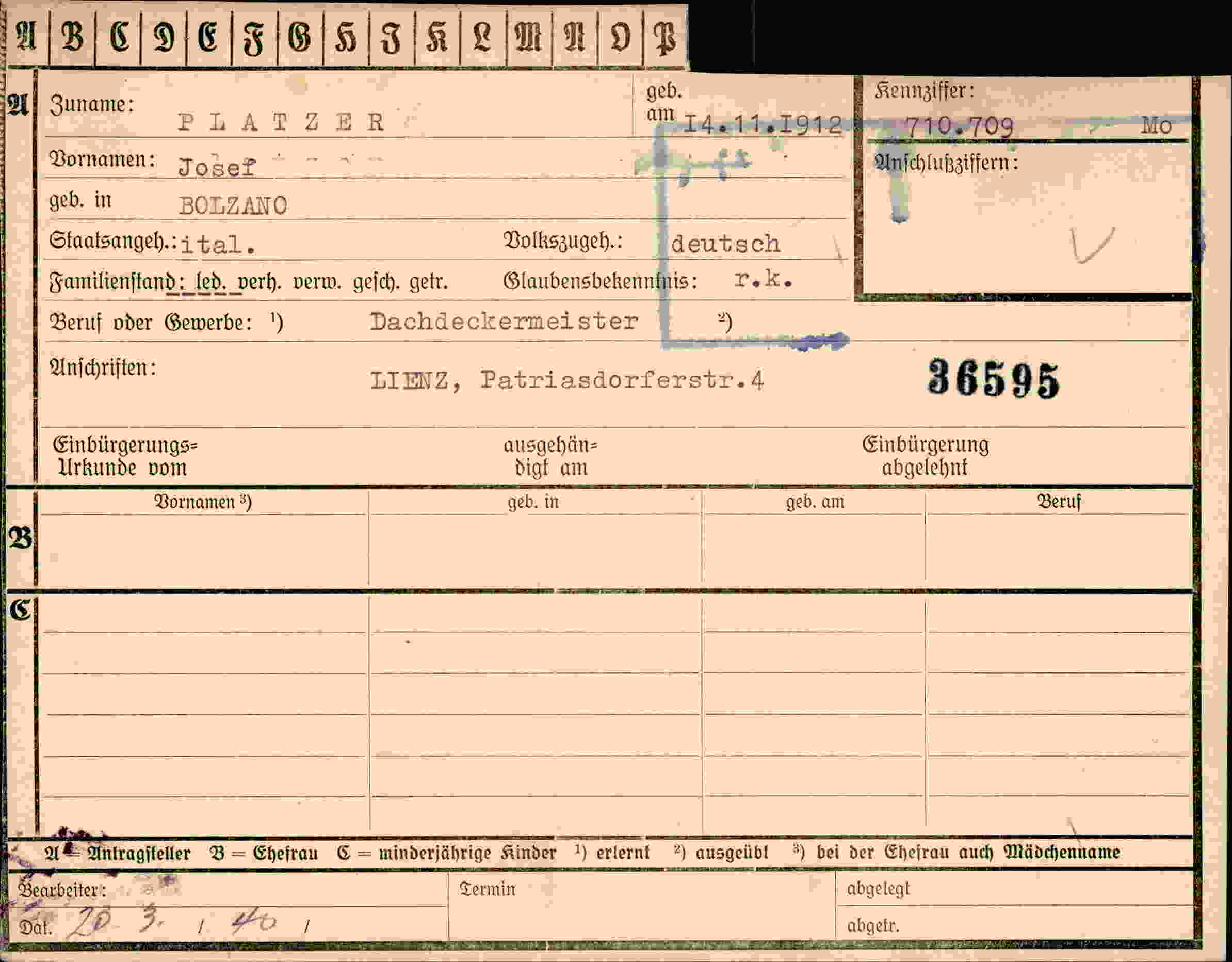 Dokument für Josef Platzer