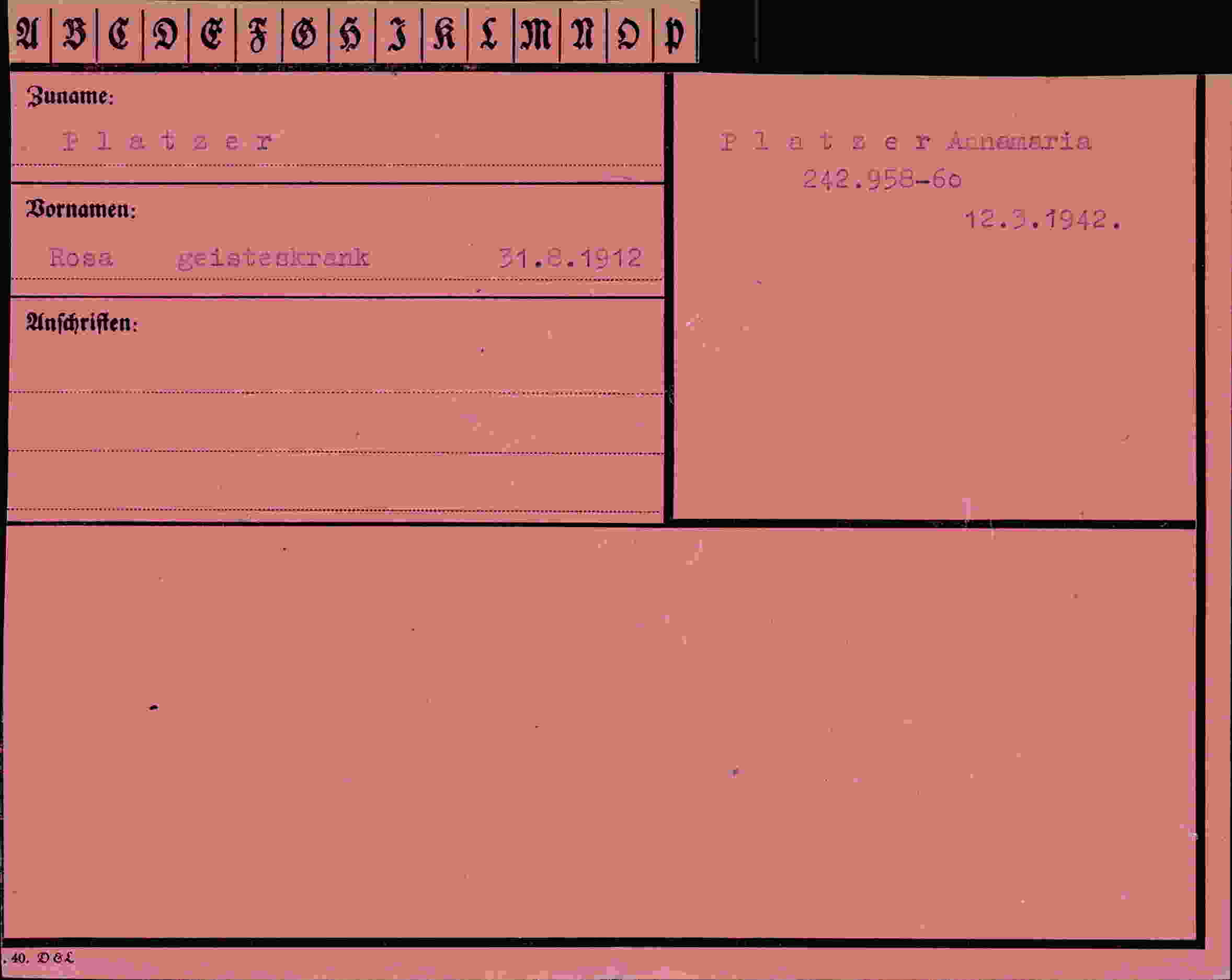 Dokument für Rosa Platzer