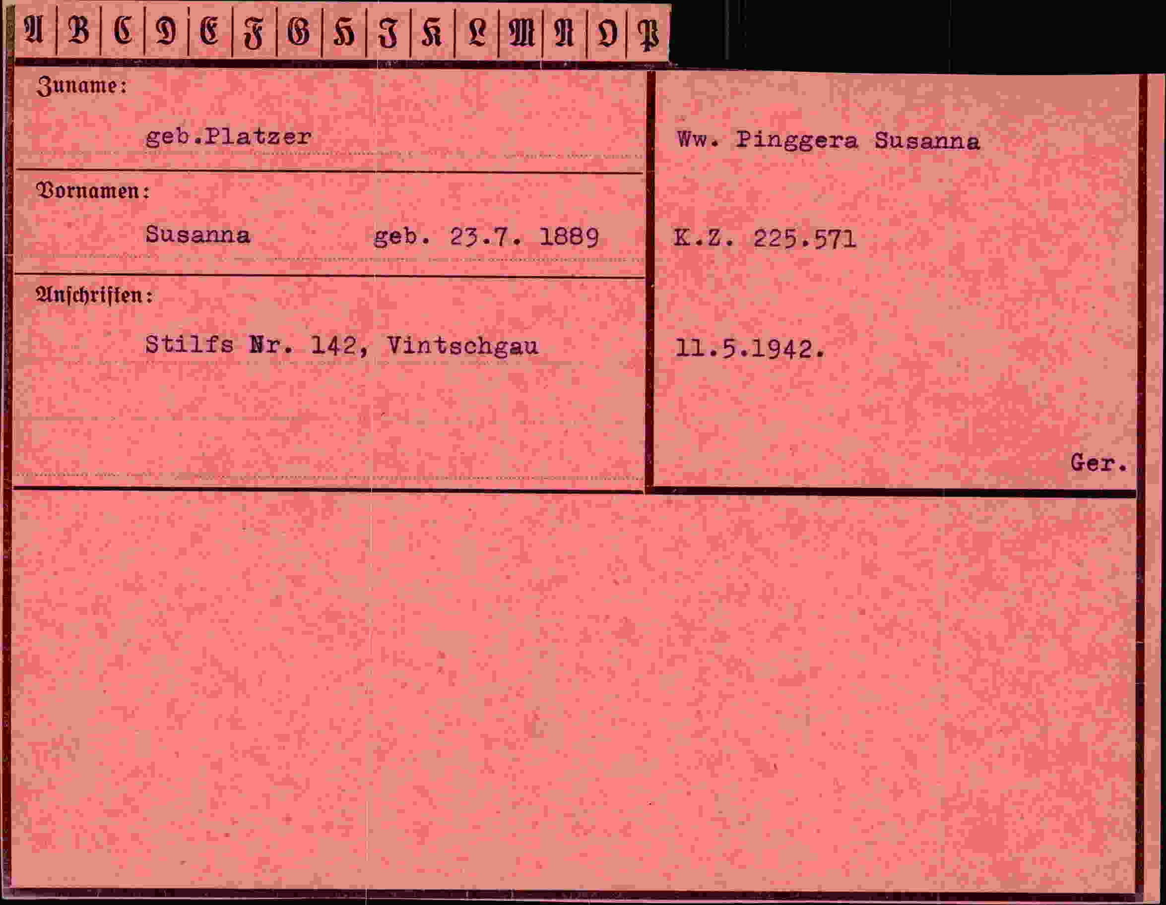 Dokument für Susanna Platzer