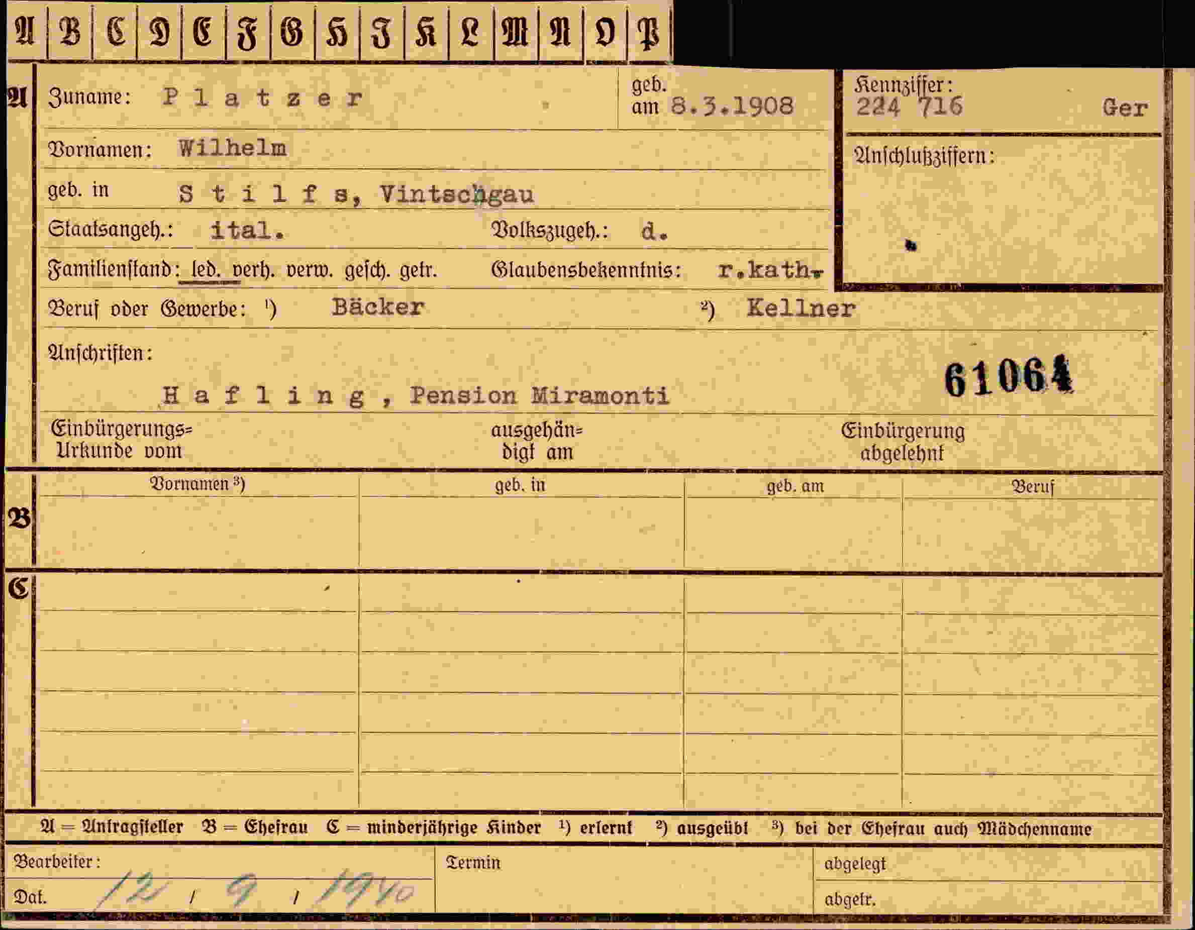 Dokument für Wilhelm Platzer
