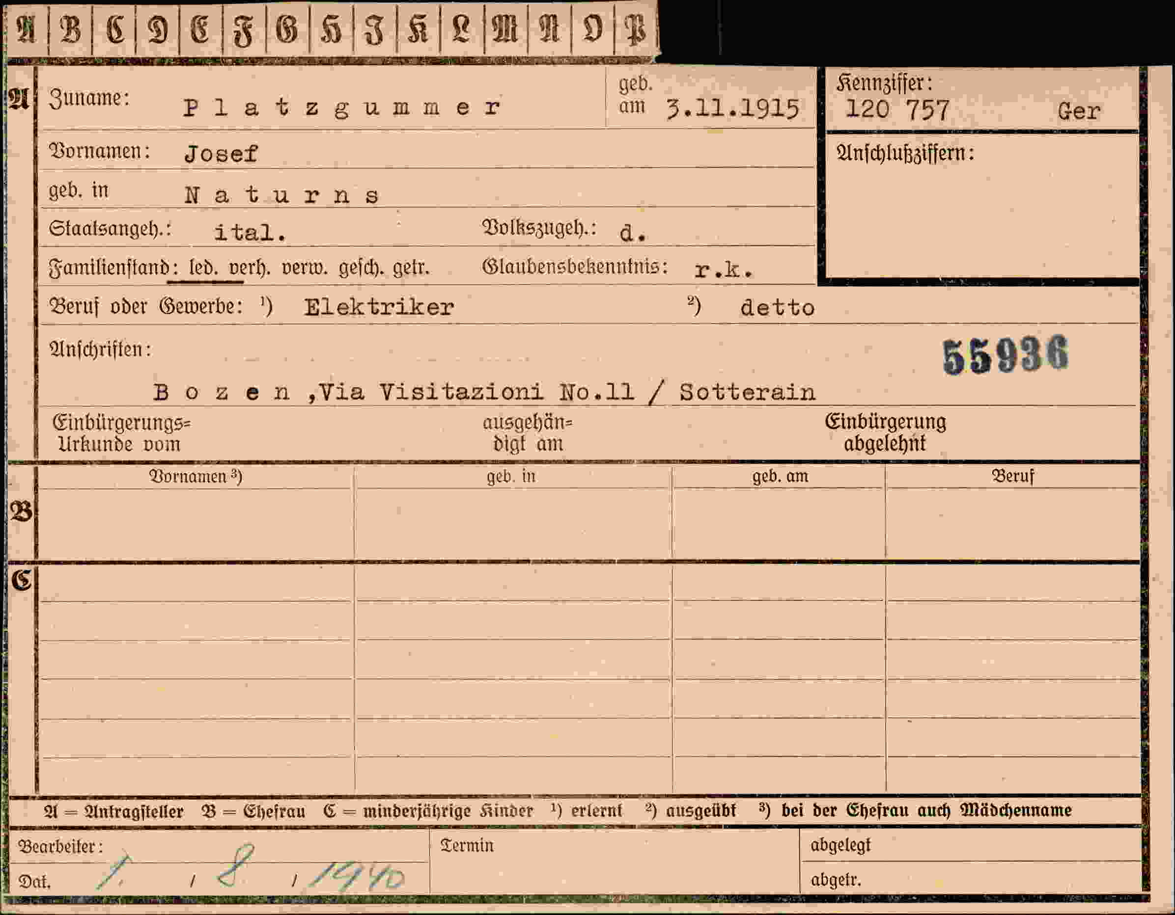 Dokument für Josef Platzgummer