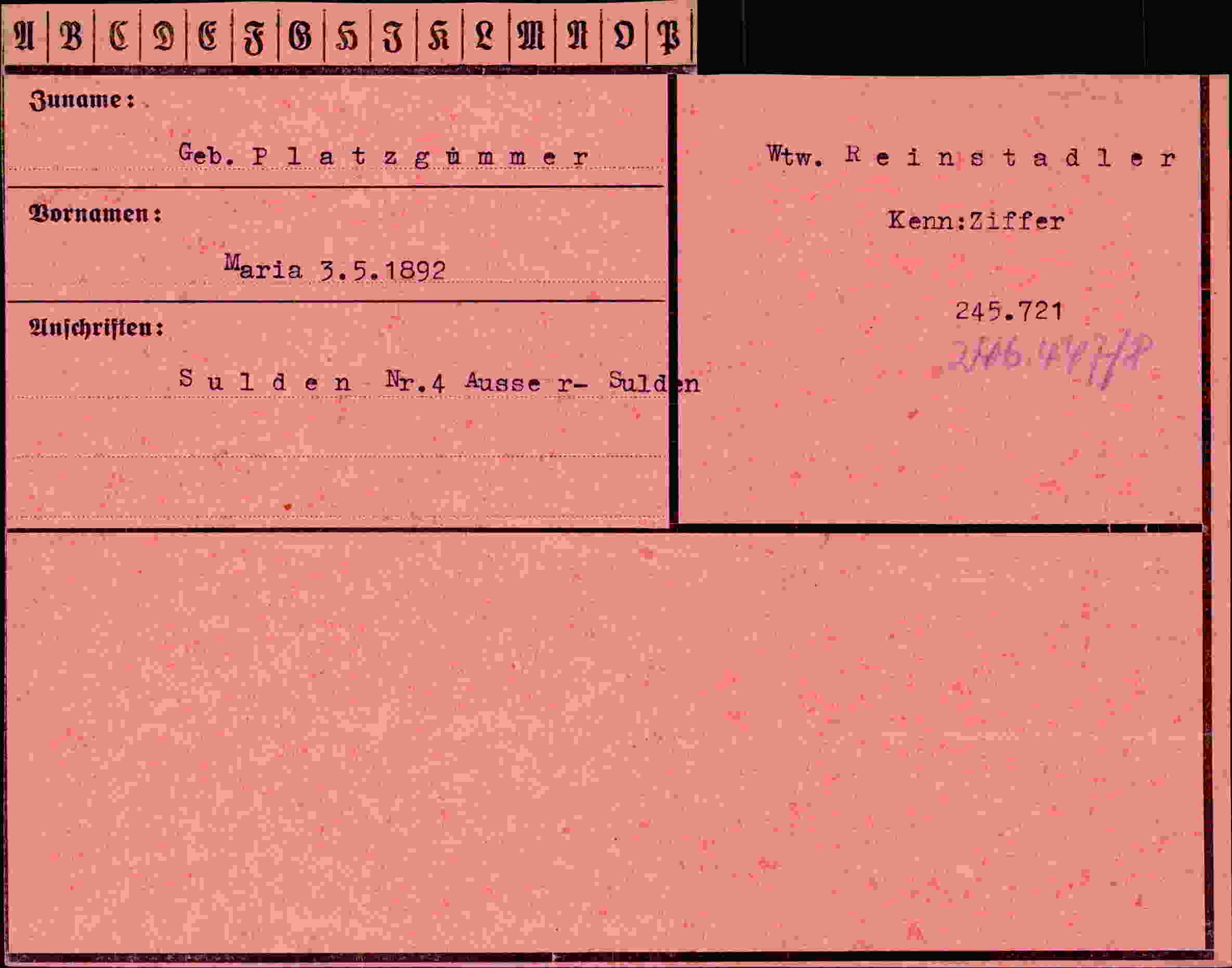 Dokument für Maria Platzgümmer