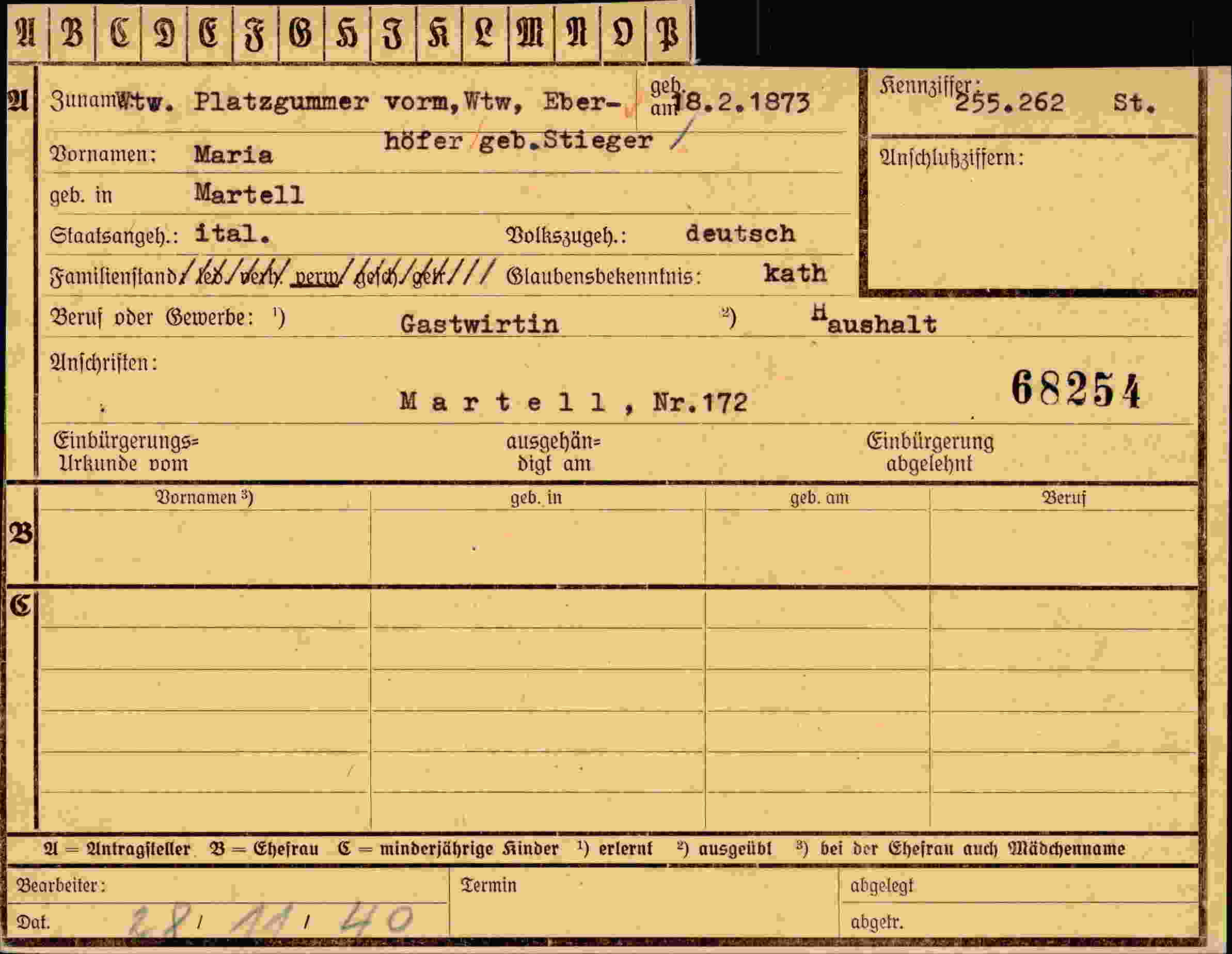 Vorderseite des Dokuments