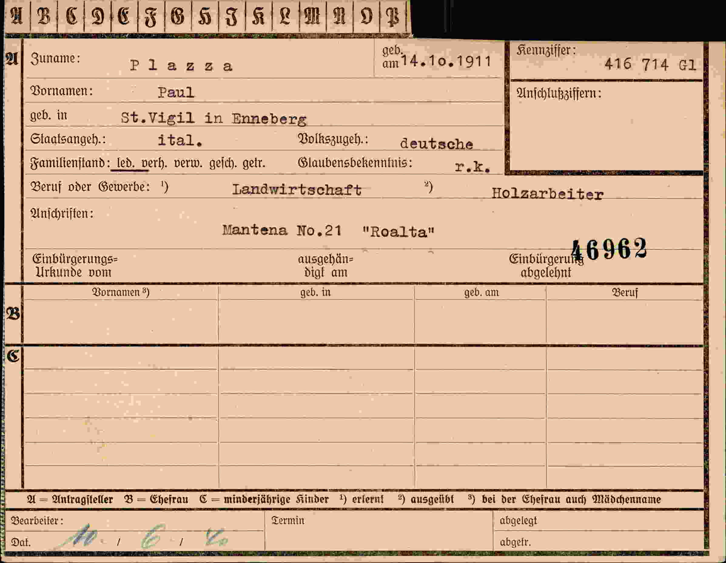 Vorderseite des Dokuments