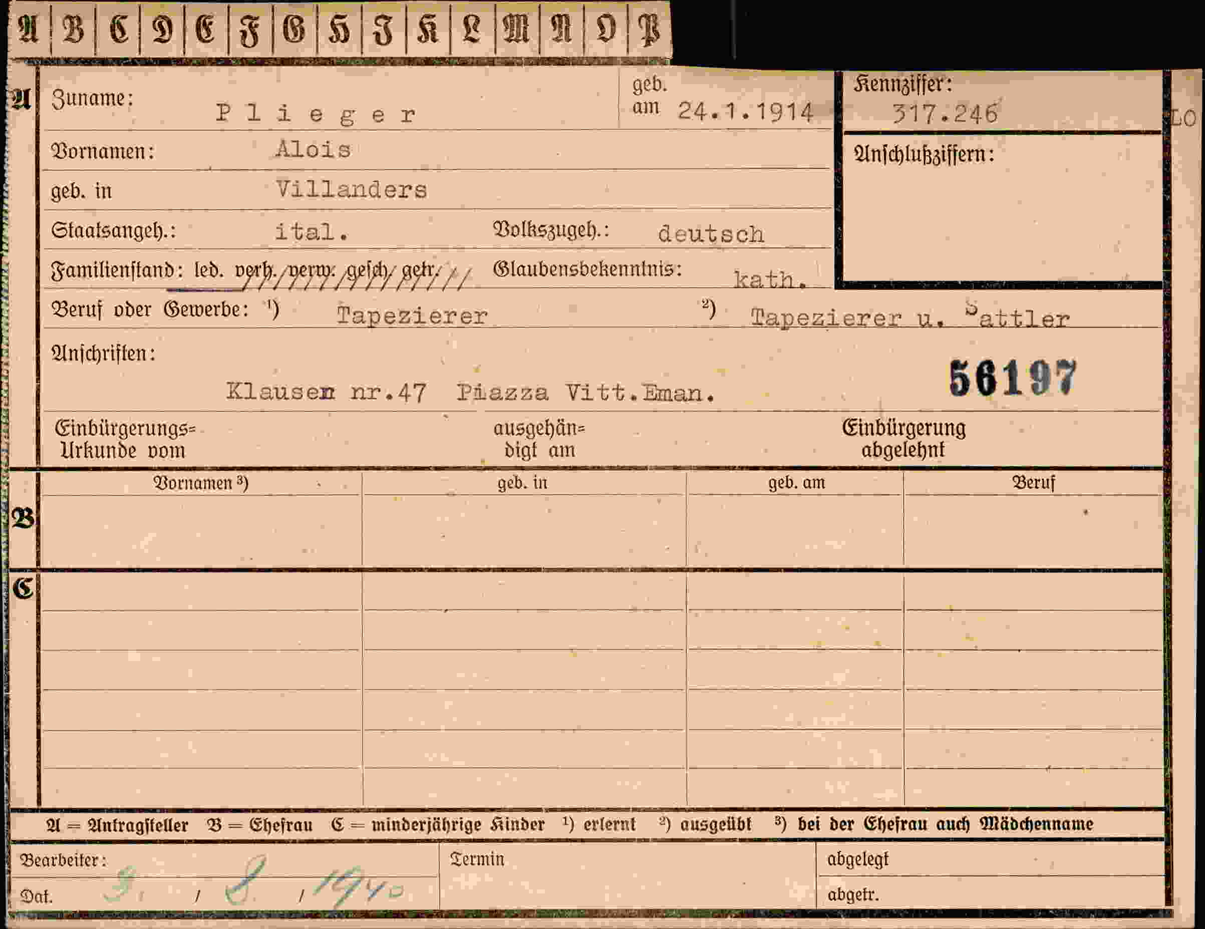 Dokument für Alois Plieger