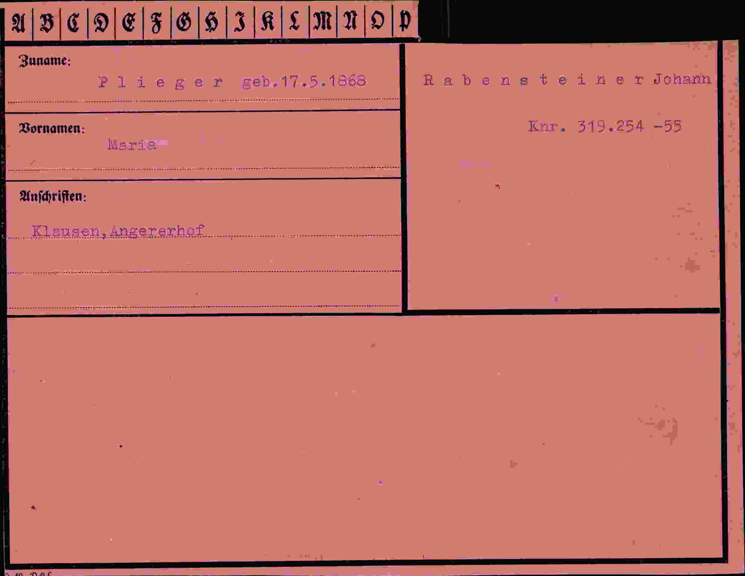 Dokument für Maria Plieger