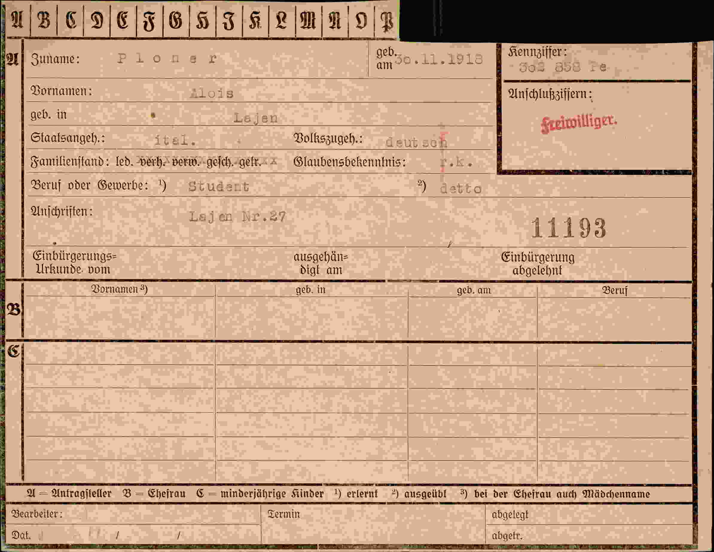 Vorderseite des Dokuments