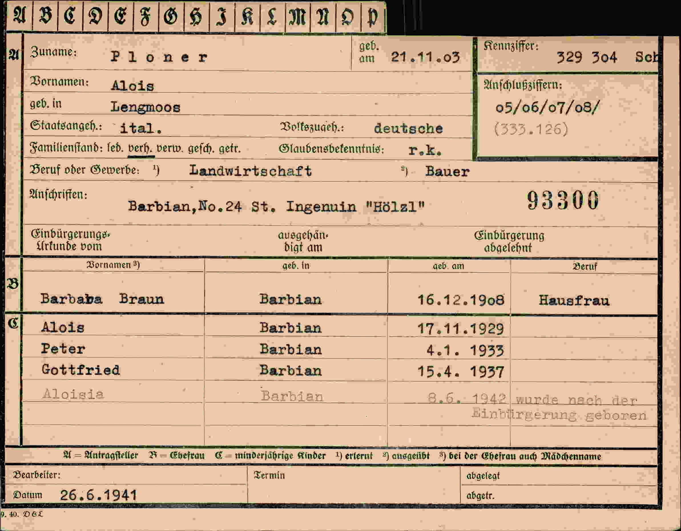 Dokument für Alois Ploner