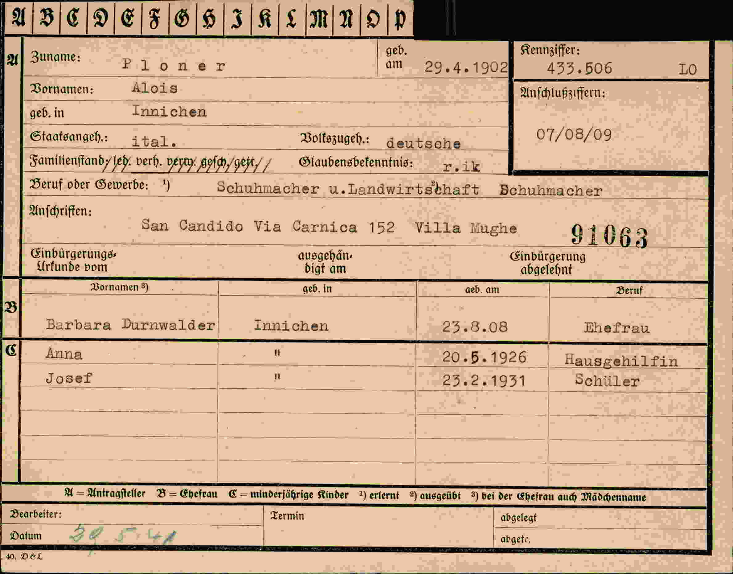 Dokument für Alois Ploner