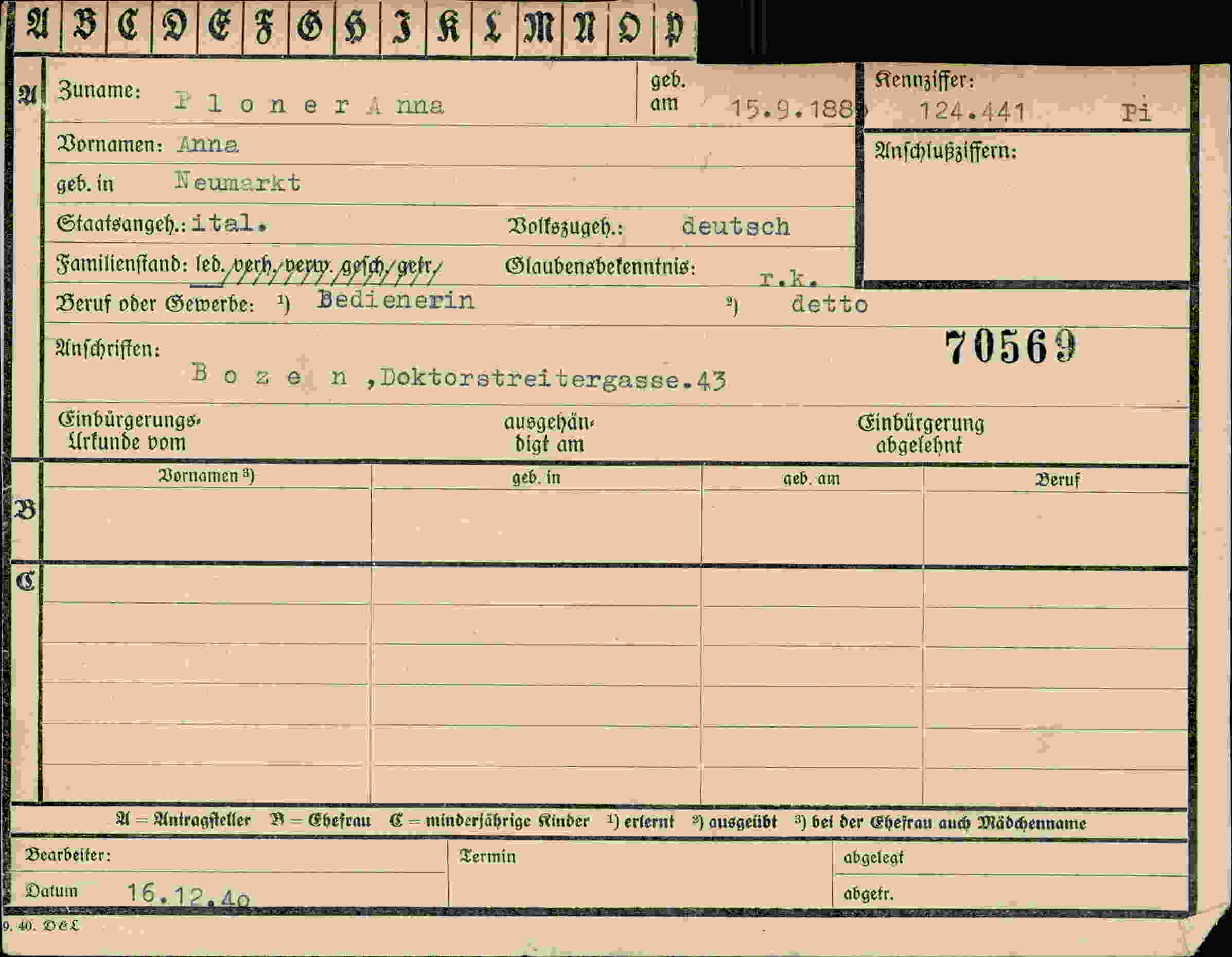 Vorderseite des Dokuments