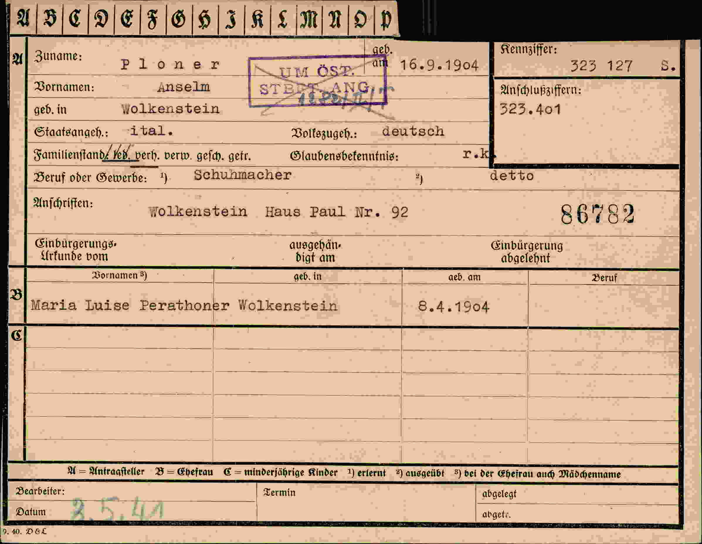 Vorderseite des Dokuments