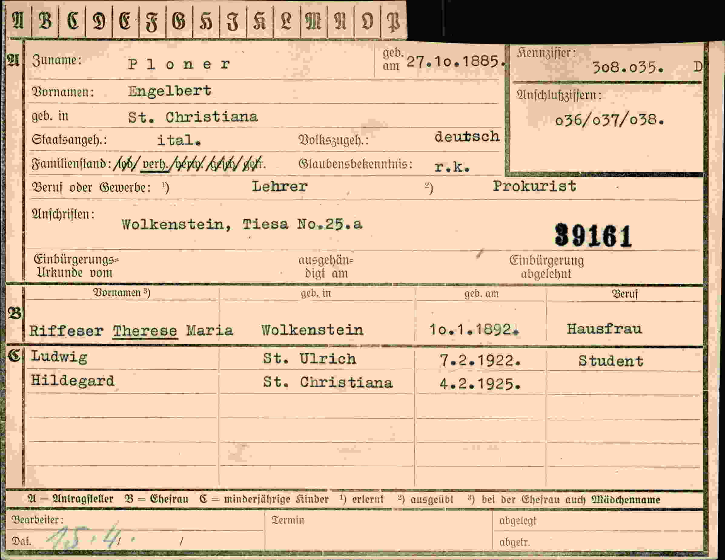 Dokument für Engelbert Ploner