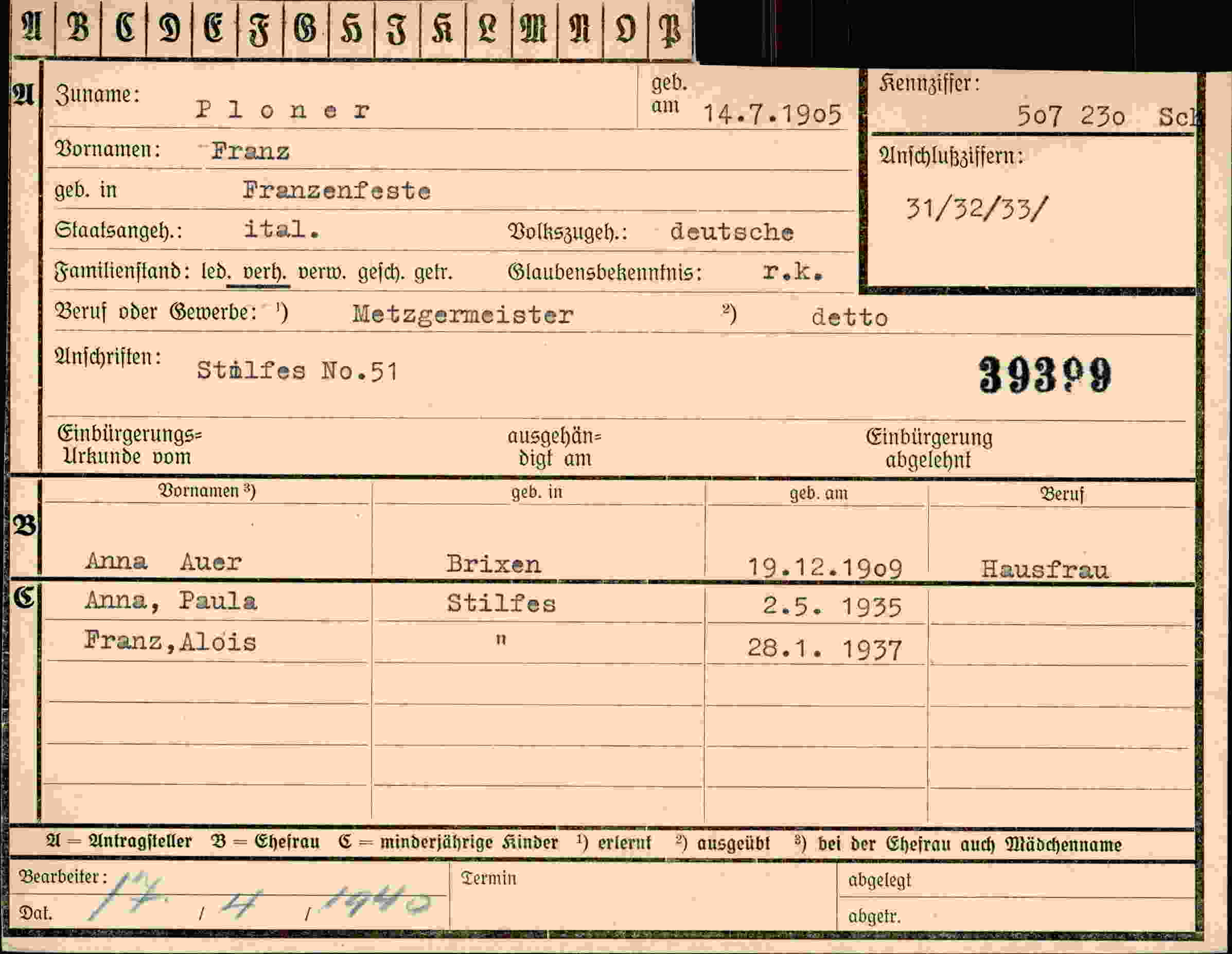 Dokument für Franz Ploner