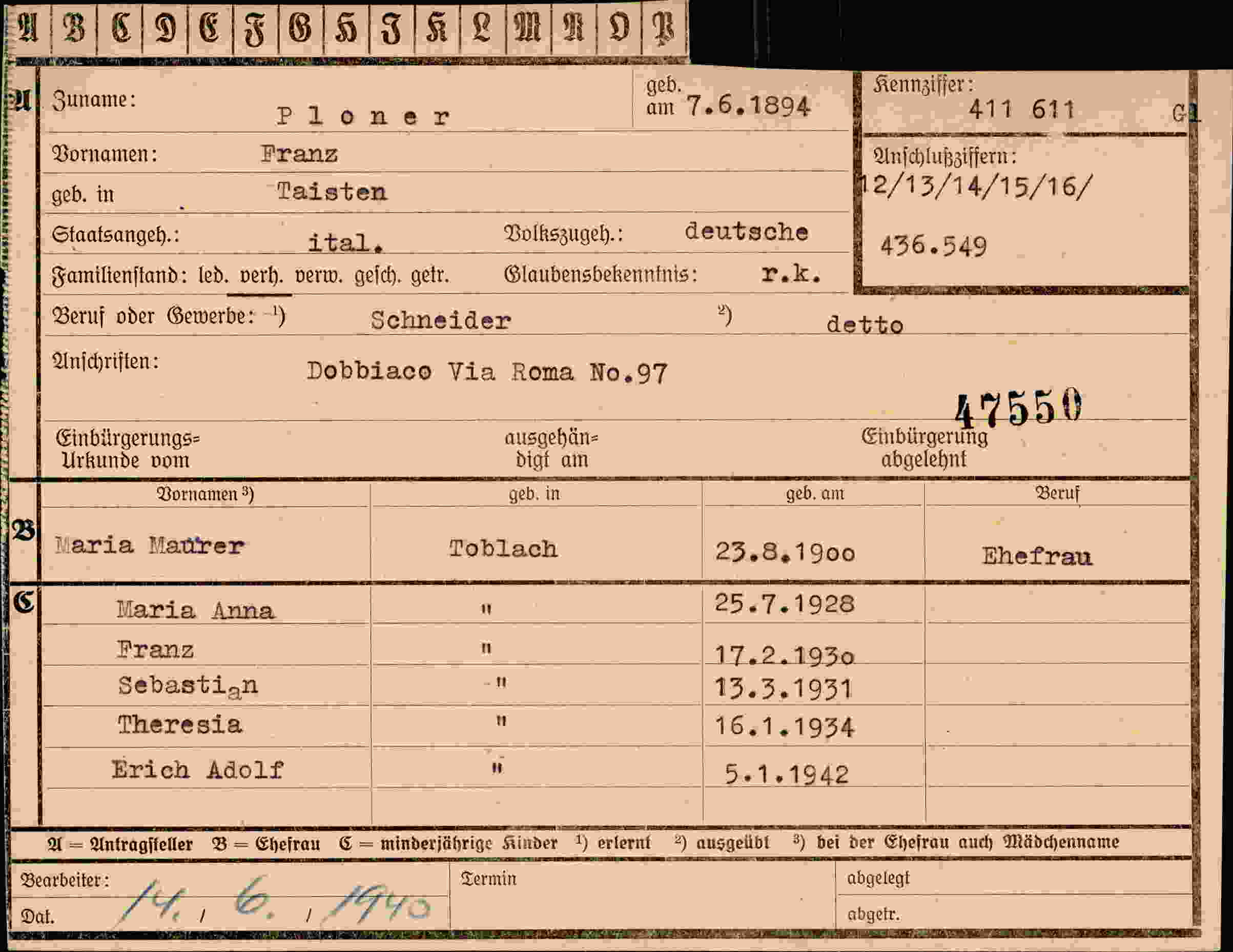 Vorderseite des Dokuments