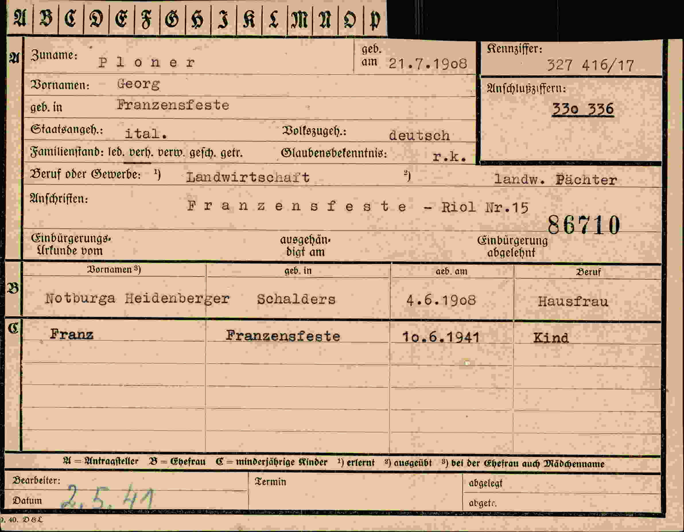 Vorderseite des Dokuments
